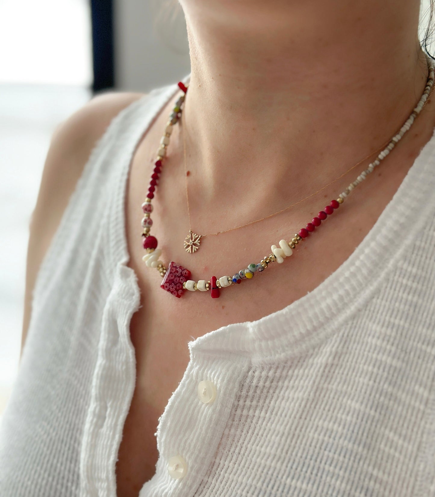 Red Flower Minimalist Necklace | Nepali Necklace | Ethnic Design Boho Necklace | Tibetan Jewelry | Gift for Women Ethnic Jewelry