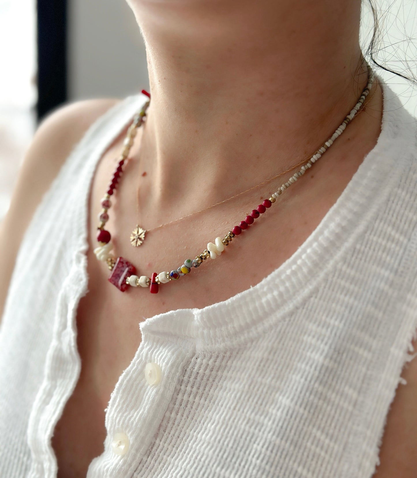 Red Flower Minimalist Necklace | Nepali Necklace | Ethnic Design Boho Necklace | Tibetan Jewelry | Gift for Women Ethnic Jewelry