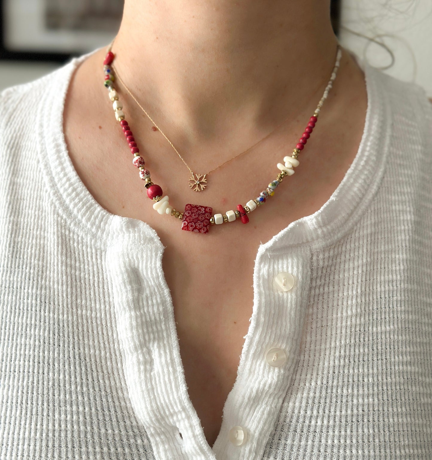 Red Flower Minimalist Necklace | Nepali Necklace | Ethnic Design Boho Necklace | Tibetan Jewelry | Gift for Women Ethnic Jewelry