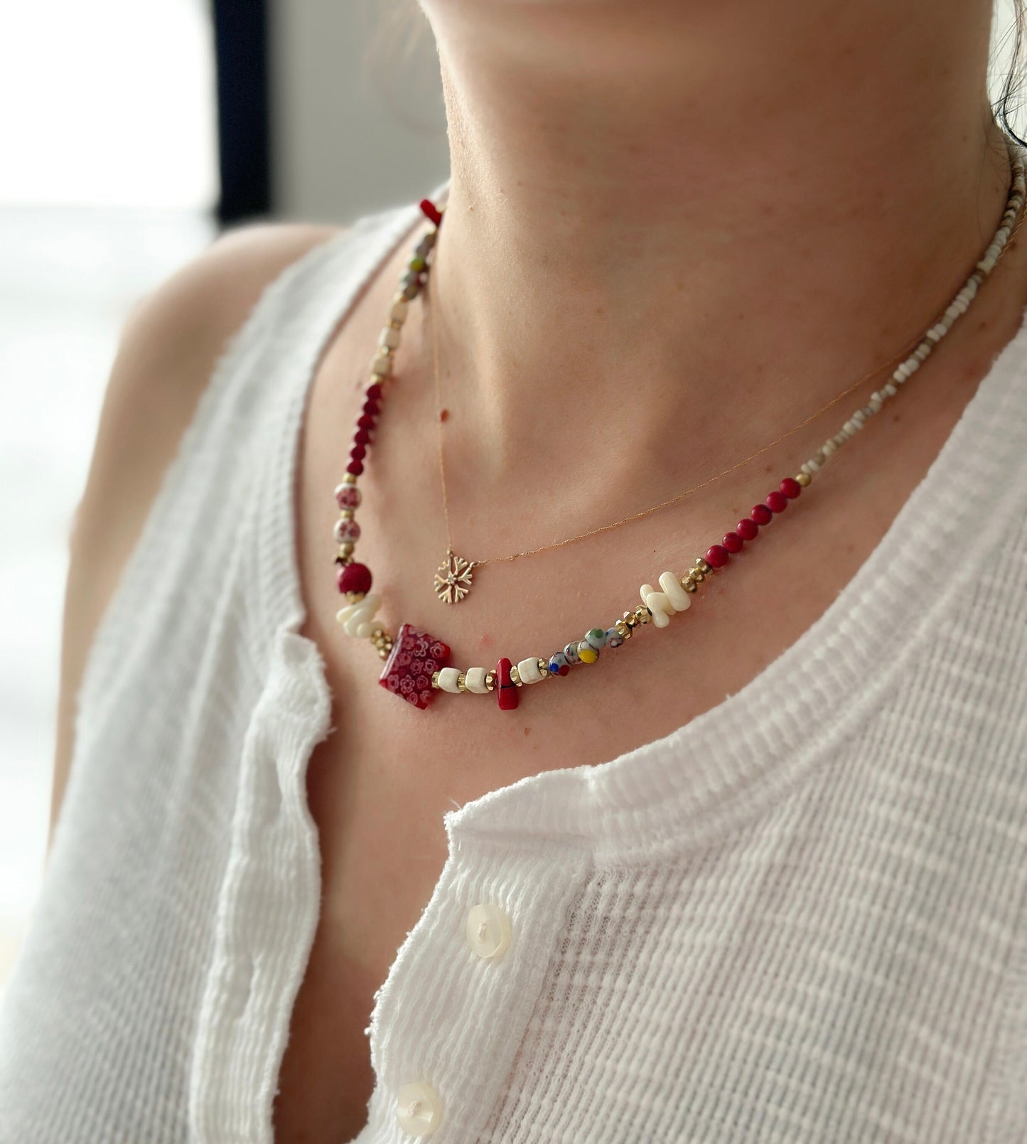 Red Flower Minimalist Necklace | Nepali Necklace | Ethnic Design Boho Necklace | Tibetan Jewelry | Gift for Women Ethnic Jewelry
