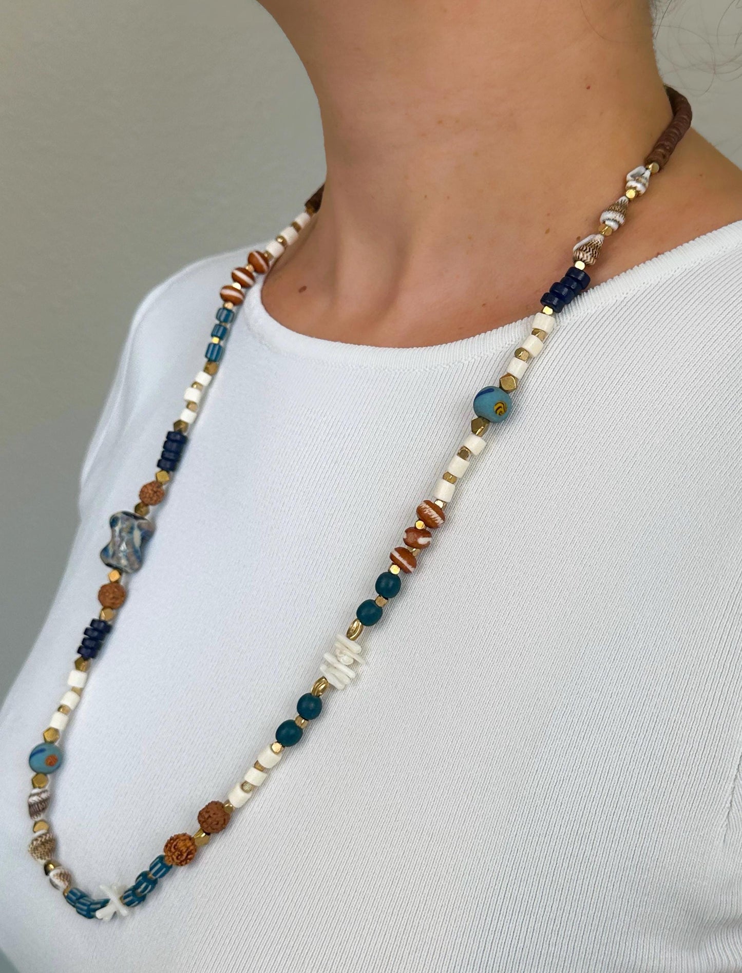 Seashell Beaded Long Ethnic Design Boho Necklace | Tibetan Jewelry | Nepali Necklace | Gift for Women Ethnic Jewelry
