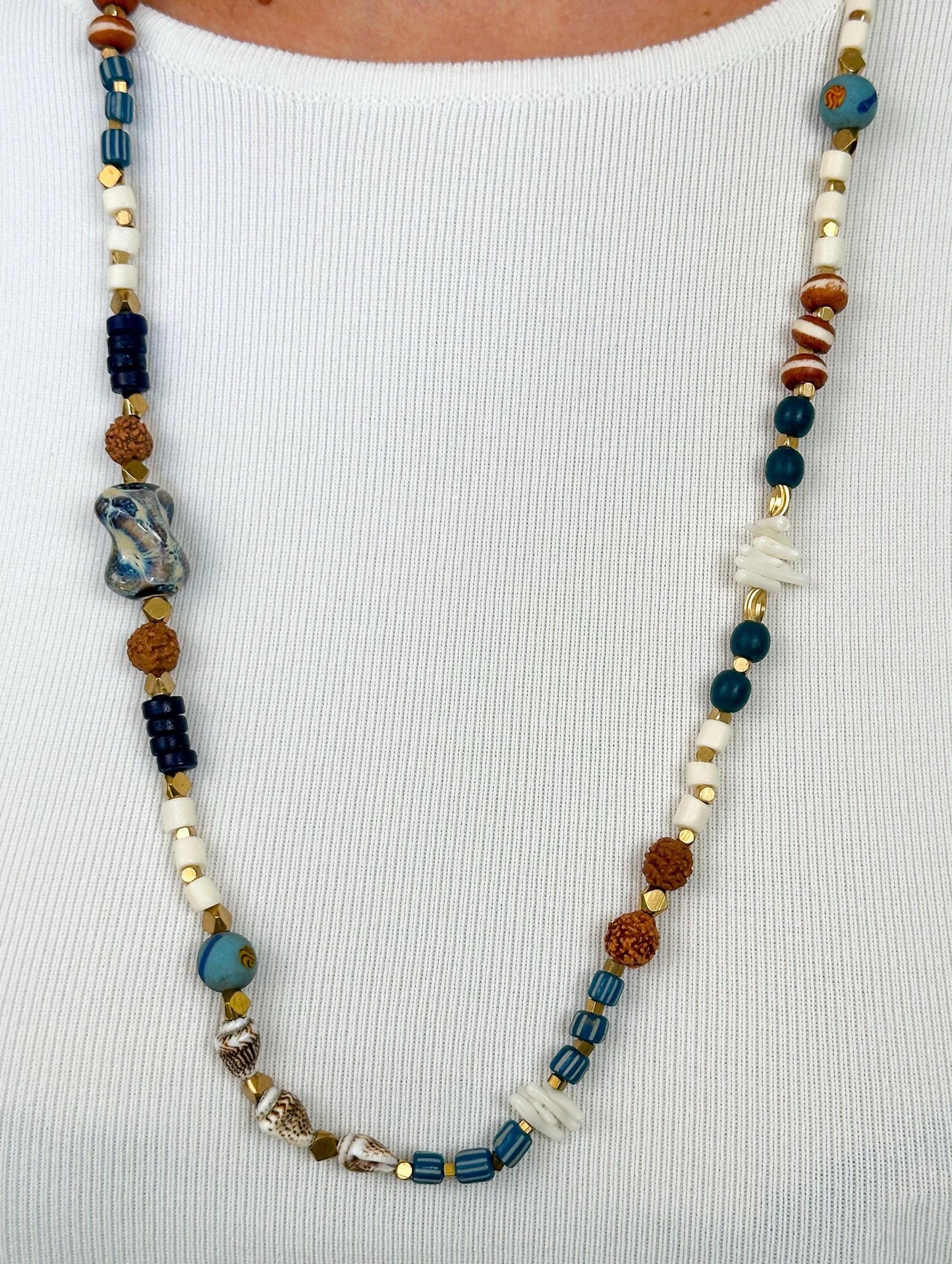 Seashell Beaded Long Ethnic Design Boho Necklace | Tibetan Jewelry | Nepali Necklace | Gift for Women Ethnic Jewelry