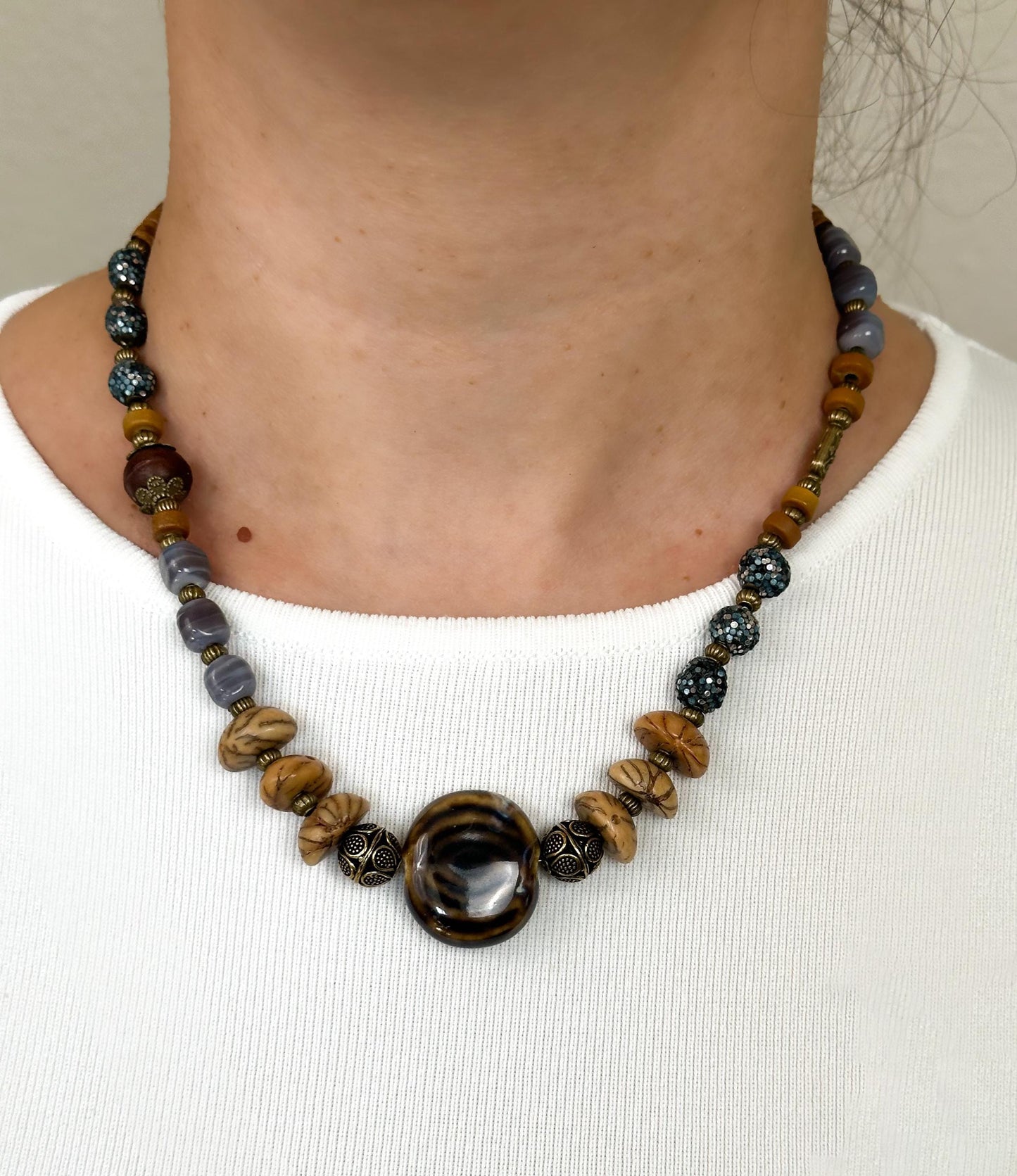 Evil Eye Stone Pendant Ethnic Design Boho Necklace | Tibetan Jewelry | Nepali Necklace | Gift for Women Ethnic Jewelry