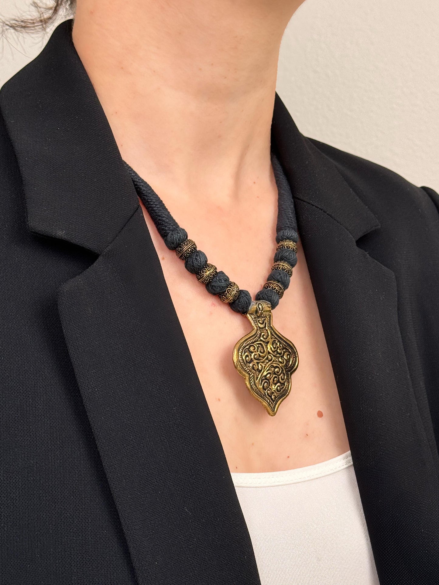 Vintage Dark Academia Necklace | Gift for Women Ethnic Jewelry | Black Gold Nepali Necklace | Ethnic Design Necklace | Tibetan Jewelry