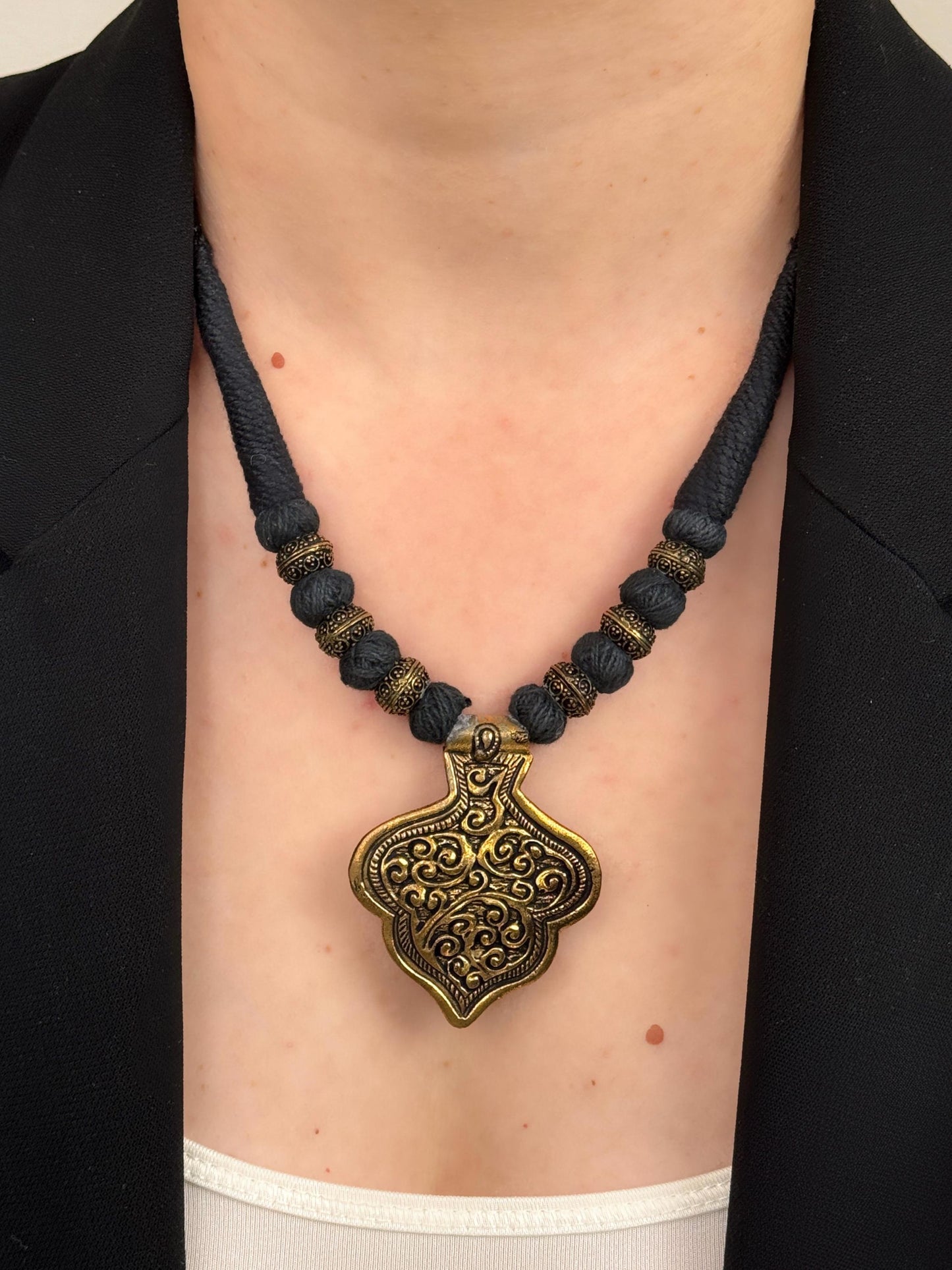 Vintage Dark Academia Necklace | Gift for Women Ethnic Jewelry | Black Gold Nepali Necklace | Ethnic Design Necklace | Tibetan Jewelry