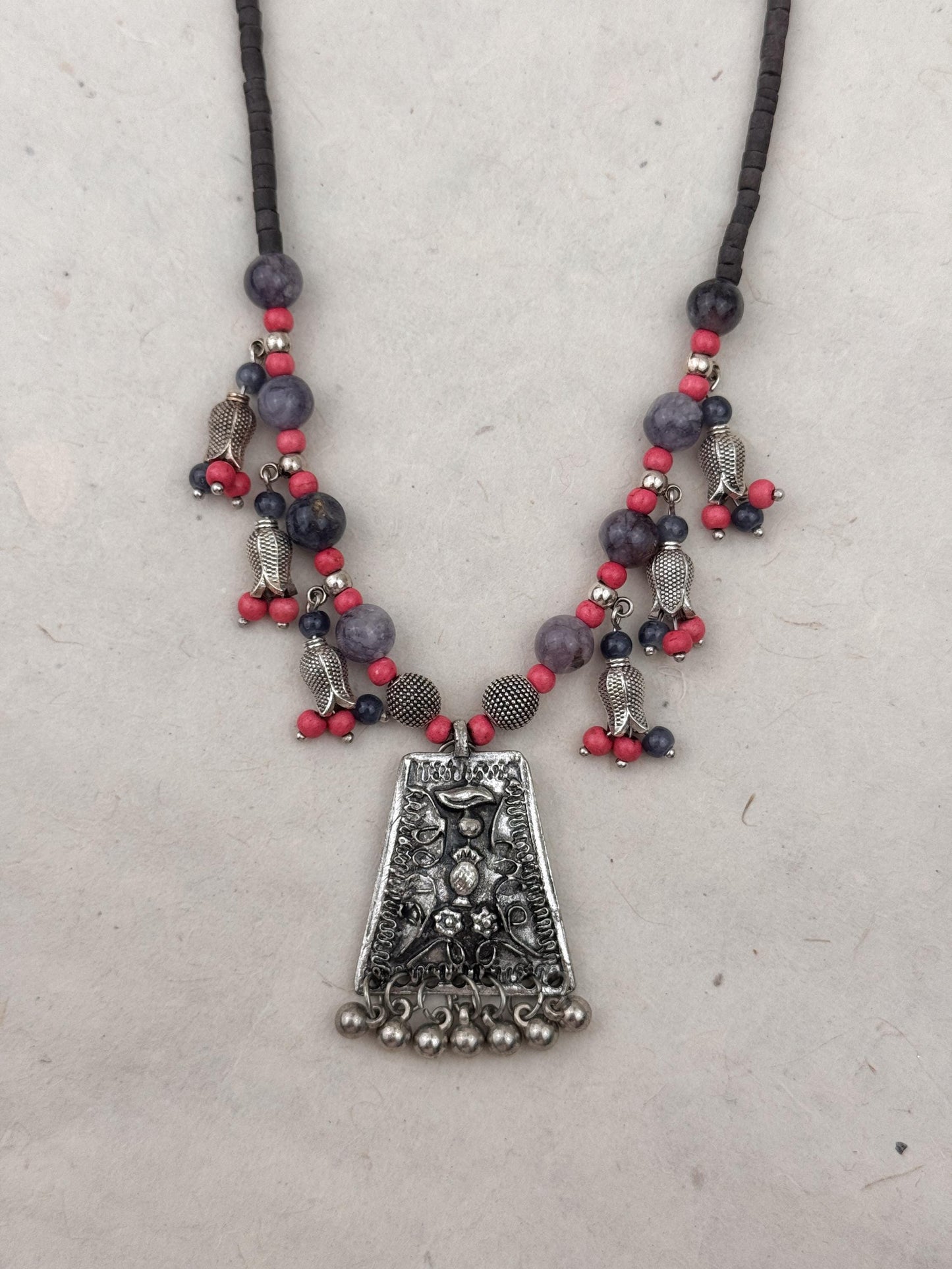 Tulip Floral with Vintage Pendant Necklace | Ethnic Design Boho Necklace | Tibetan Jewelry | Nepali Necklace | Gift for Women Ethnic Jewelry