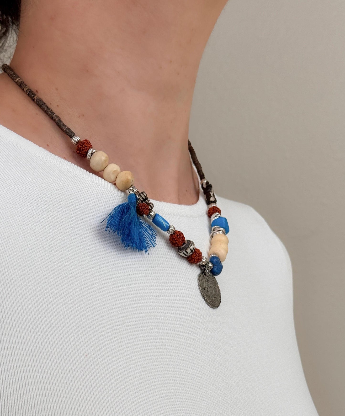 Shilling Coin Pendant with Blue Tassel Necklace | Nepali Necklace |Ethnic Design Boho Necklace|Tibetan Jewelry|Gift for Women Ethnic Jewelry