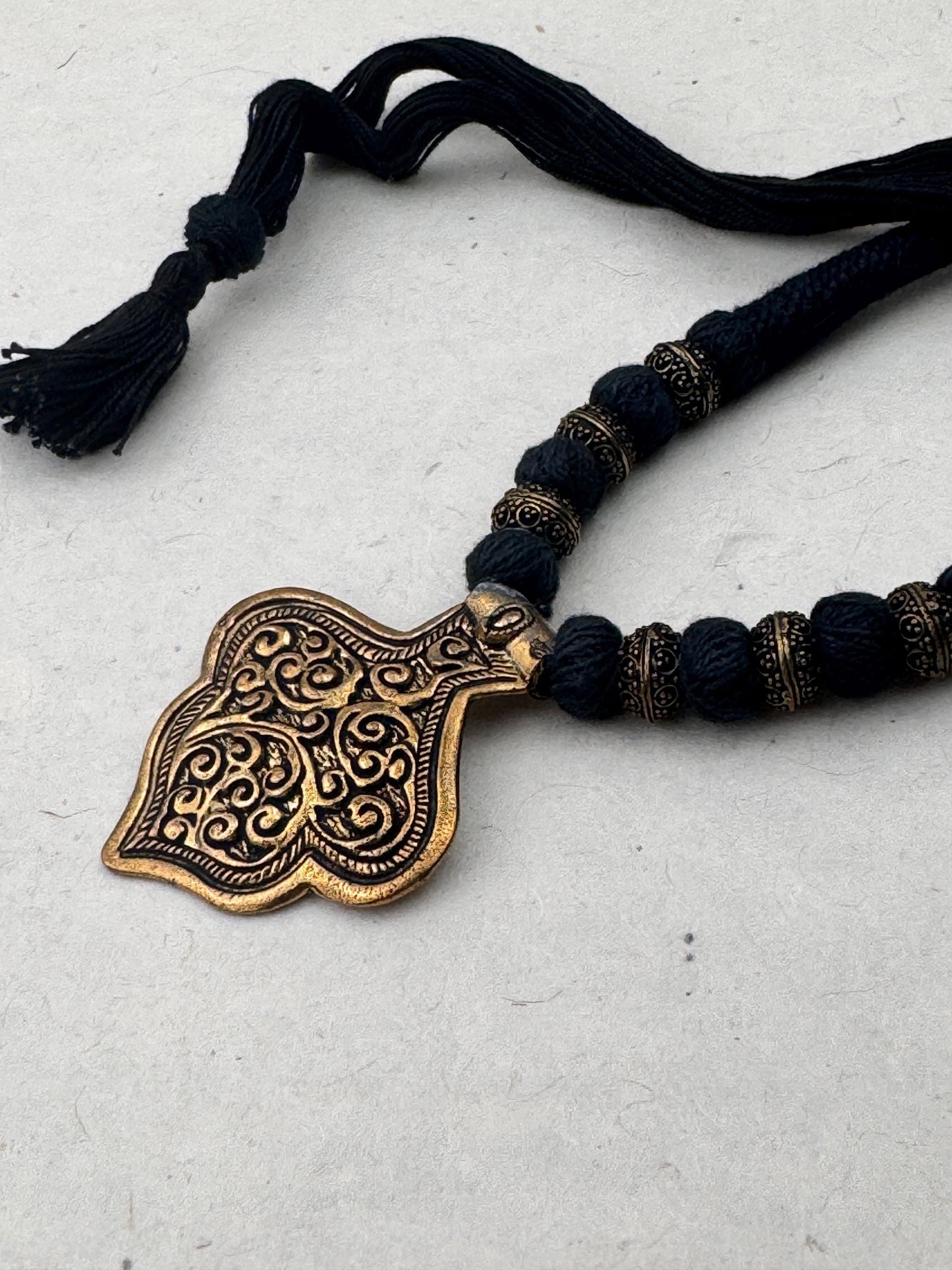 Vintage Dark Academia Necklace | Gift for Women Ethnic Jewelry | Black Gold Nepali Necklace | Ethnic Design Necklace | Tibetan Jewelry