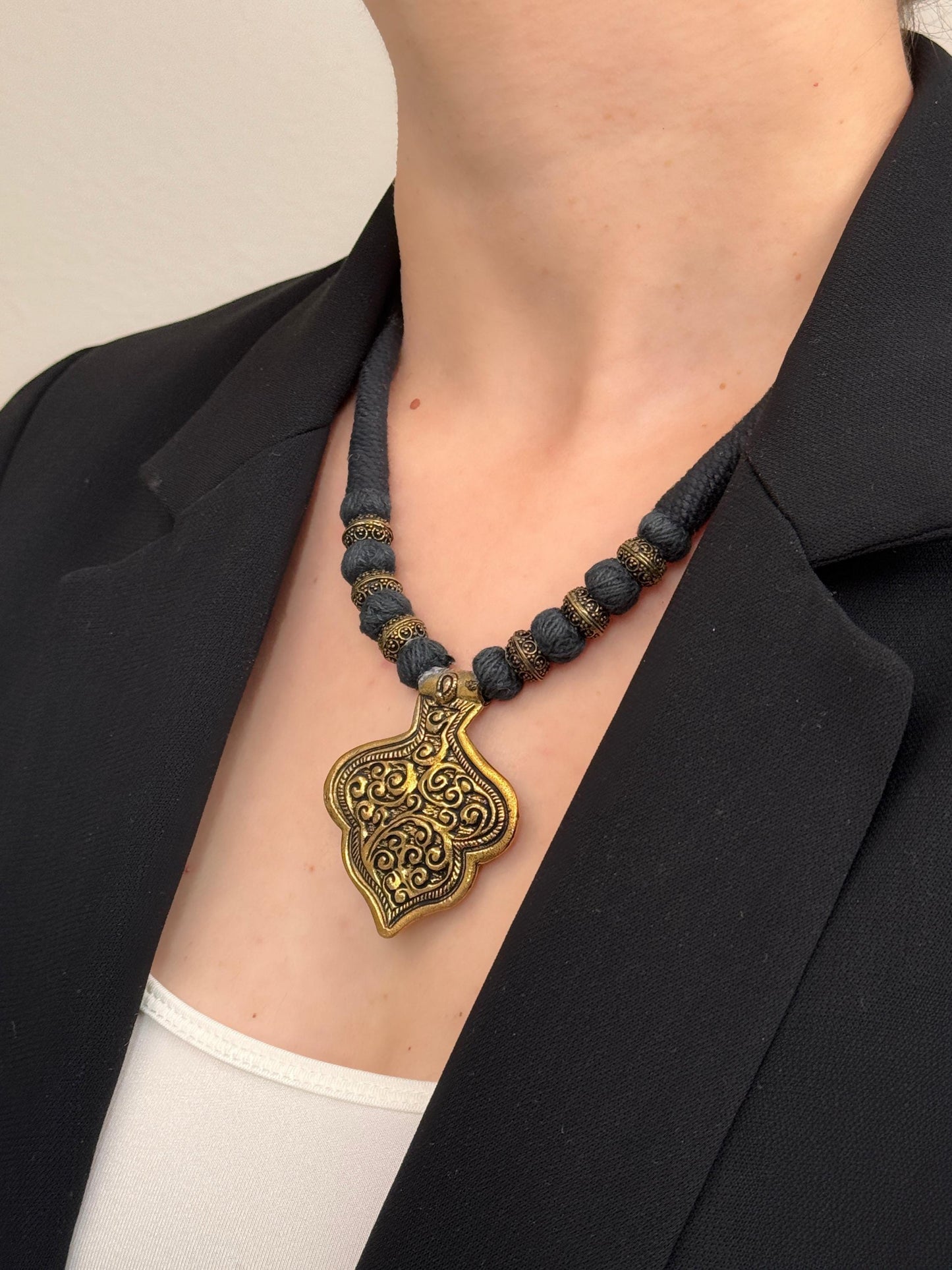 Vintage Dark Academia Necklace | Gift for Women Ethnic Jewelry | Black Gold Nepali Necklace | Ethnic Design Necklace | Tibetan Jewelry