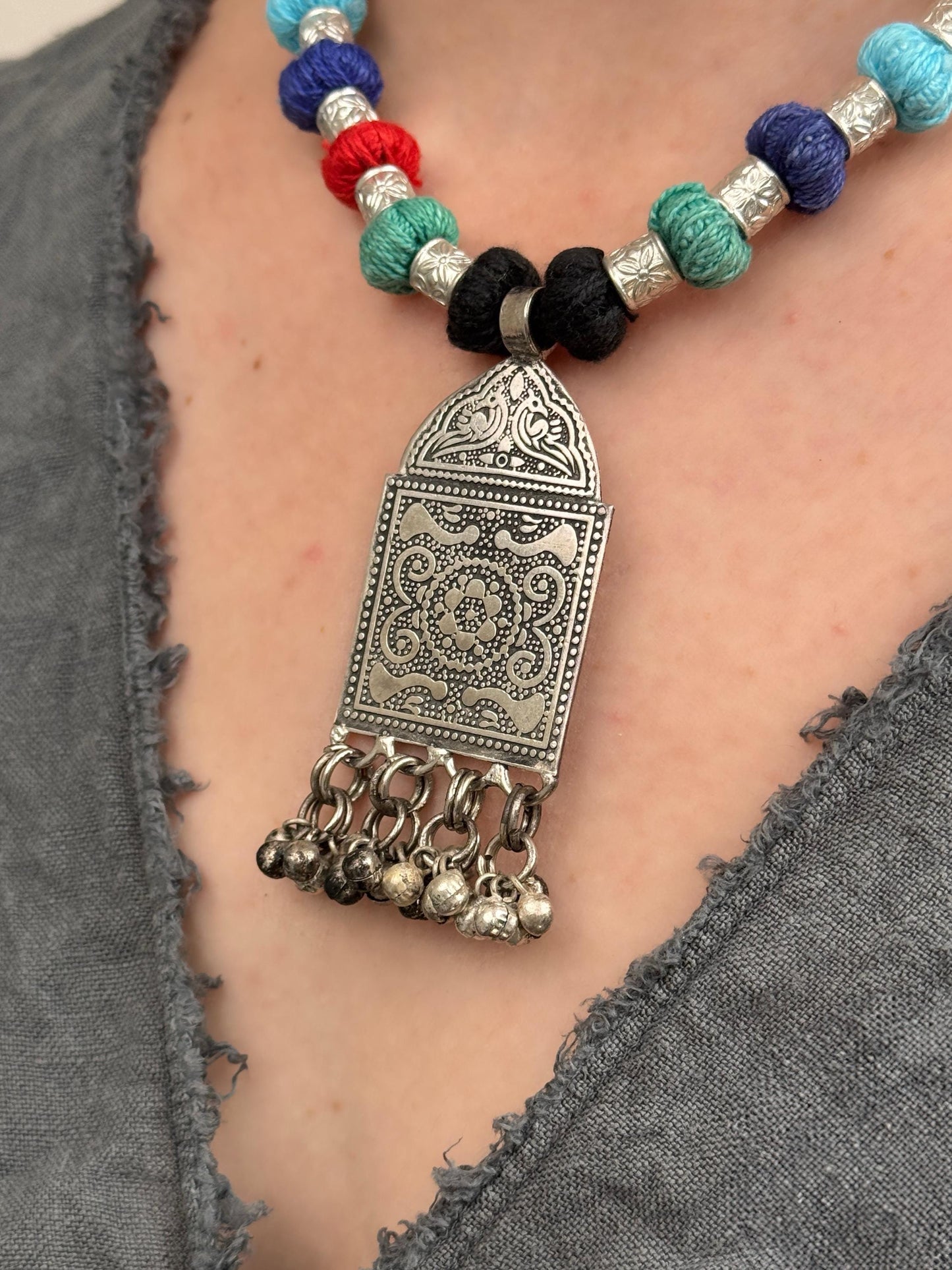 Colorful Academia Pendant Necklace | Nepali Necklace | Ethnic Design Boho Necklace | Tibetan Jewelry | Gift for Women Ethnic Jewelry