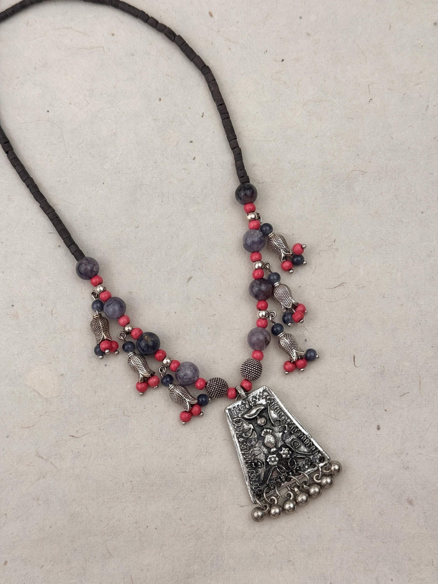 Tulip Floral with Vintage Pendant Necklace | Ethnic Design Boho Necklace | Tibetan Jewelry | Nepali Necklace | Gift for Women Ethnic Jewelry