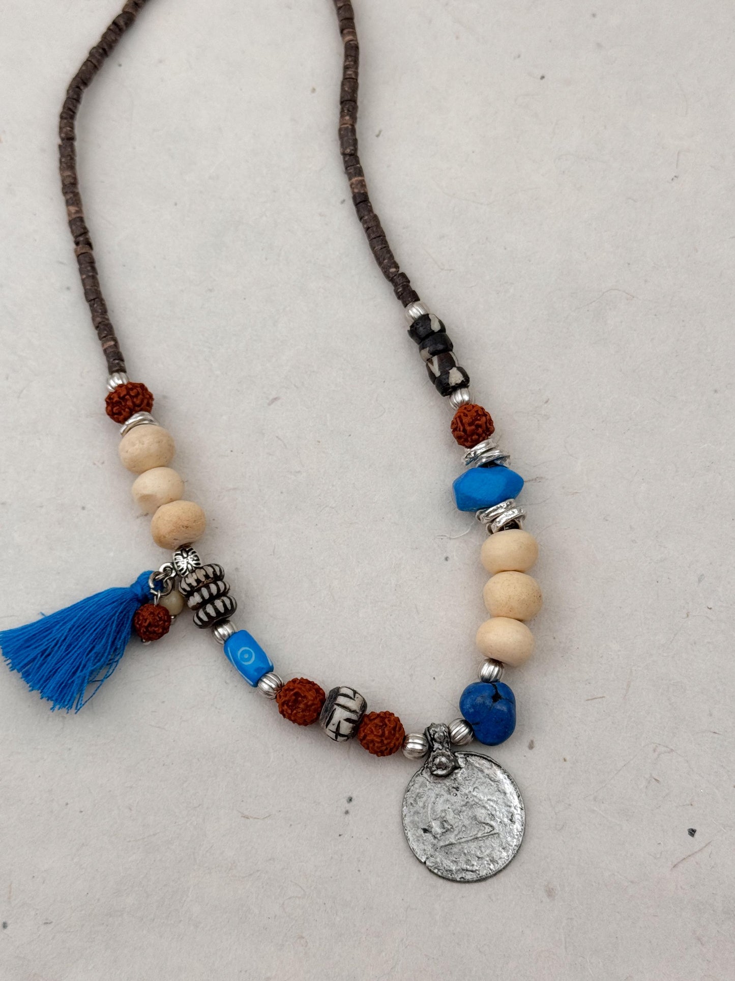 Shilling Coin Pendant with Blue Tassel Necklace | Nepali Necklace |Ethnic Design Boho Necklace|Tibetan Jewelry|Gift for Women Ethnic Jewelry