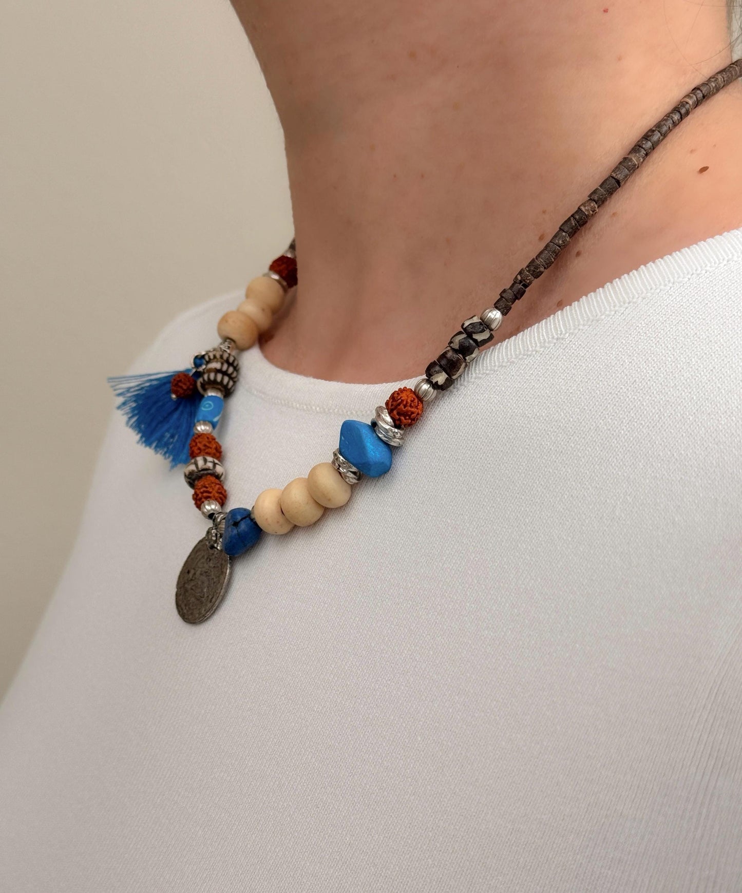 Shilling Coin Pendant with Blue Tassel Necklace | Nepali Necklace |Ethnic Design Boho Necklace|Tibetan Jewelry|Gift for Women Ethnic Jewelry