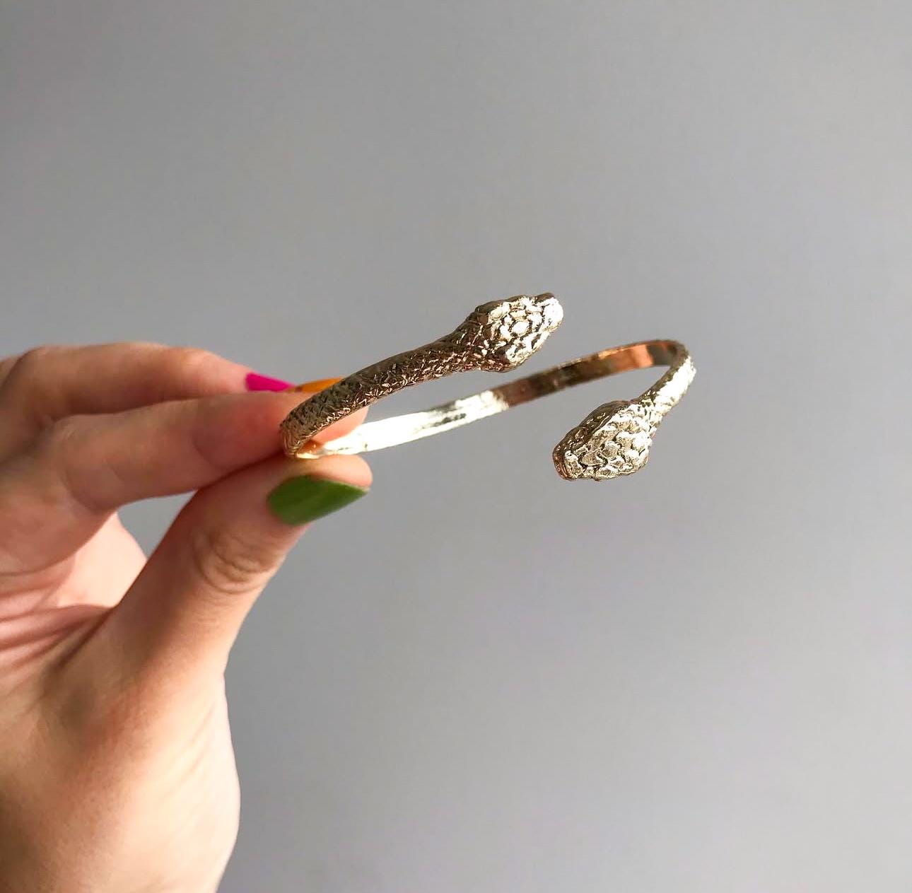 Twin Headed Anaconda Bracelet | Golden Plated Bracelet Gift for Her | Snake Figured Dainty Bracelet