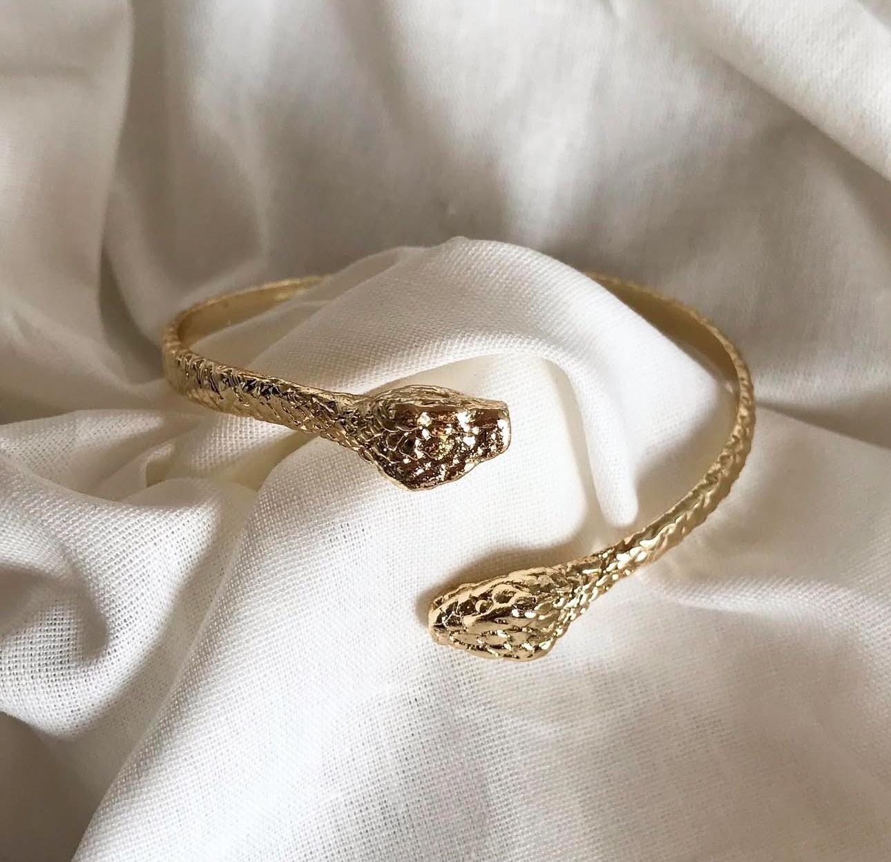 Twin Headed Anaconda Bracelet | Golden Plated Bracelet Gift for Her | Snake Figured Dainty Bracelet