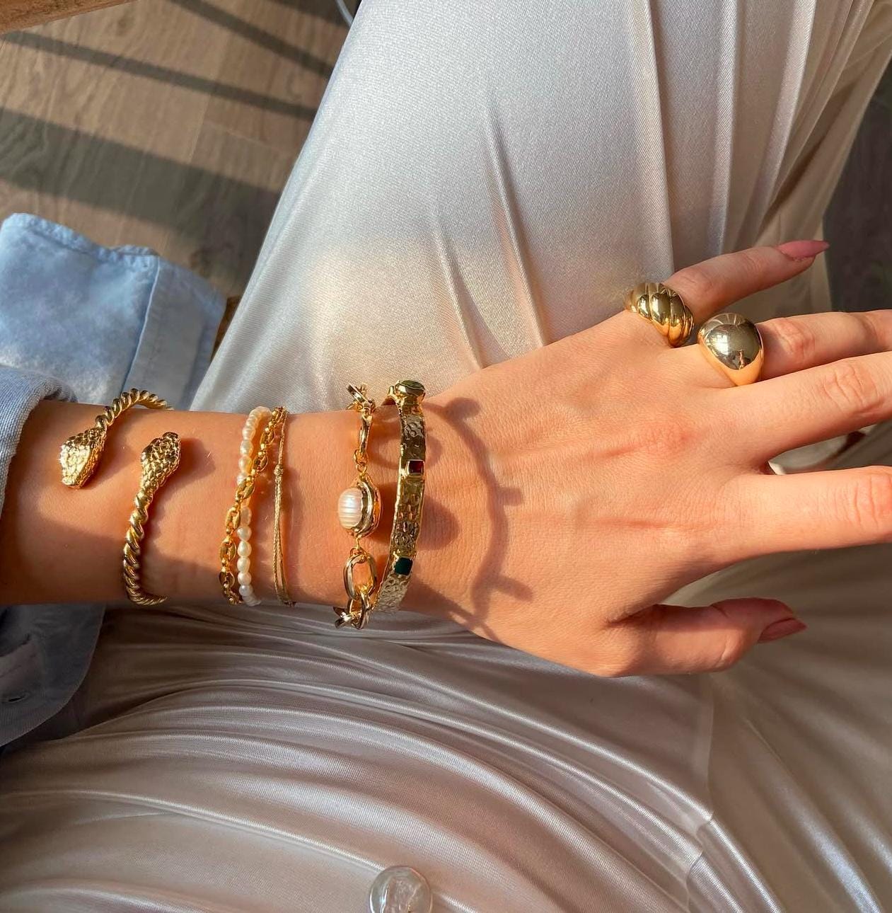 Twin Headed Anaconda Bracelet | Golden Plated Bracelet Gift for Her | Snake Figured Dainty Bracelet