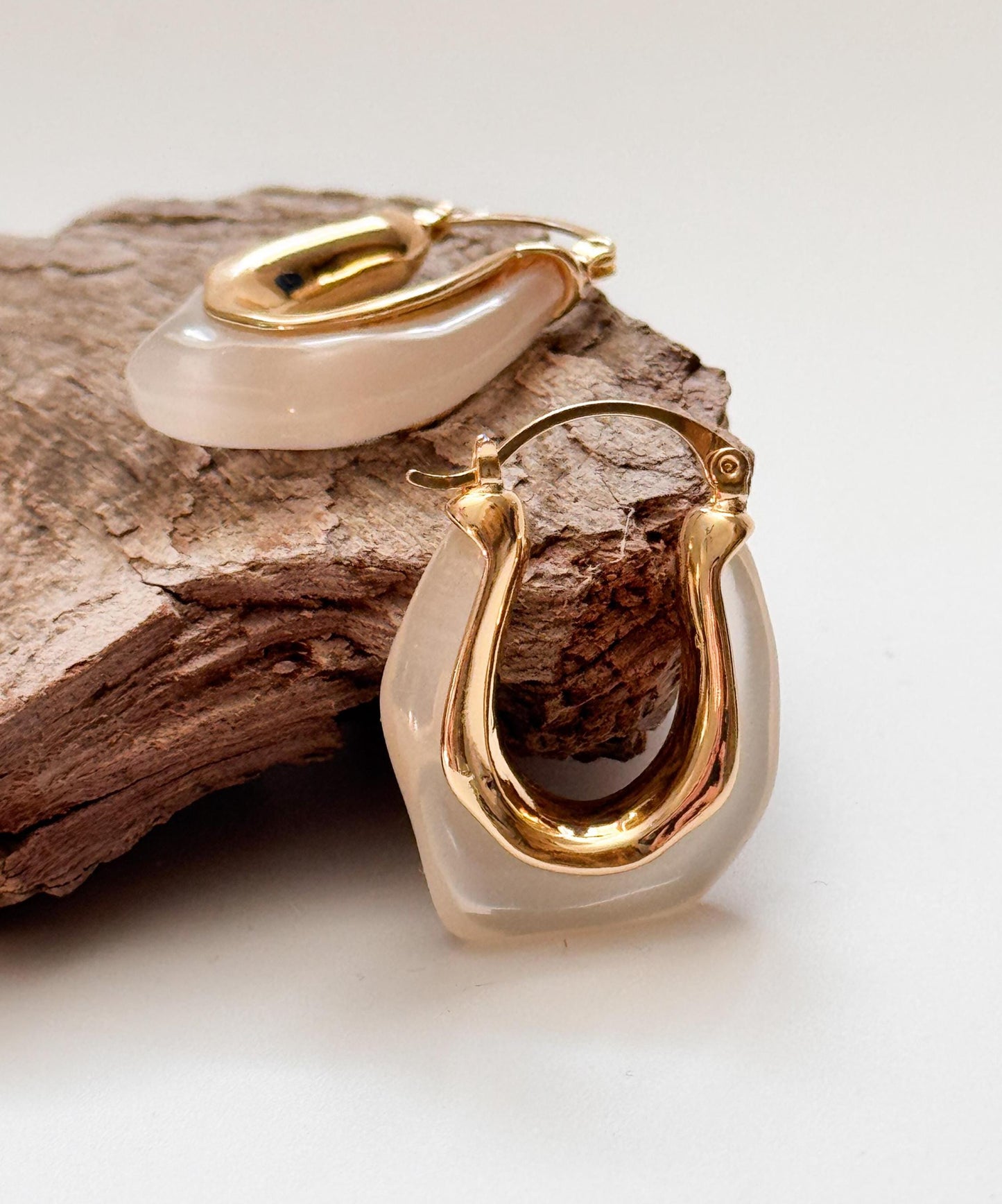 White Retro Hoop Earrings | Pink Simple Hoop Earrings | U-Shape Hoop Earrings | Dainty Earrings | Boho Vintage Earrings