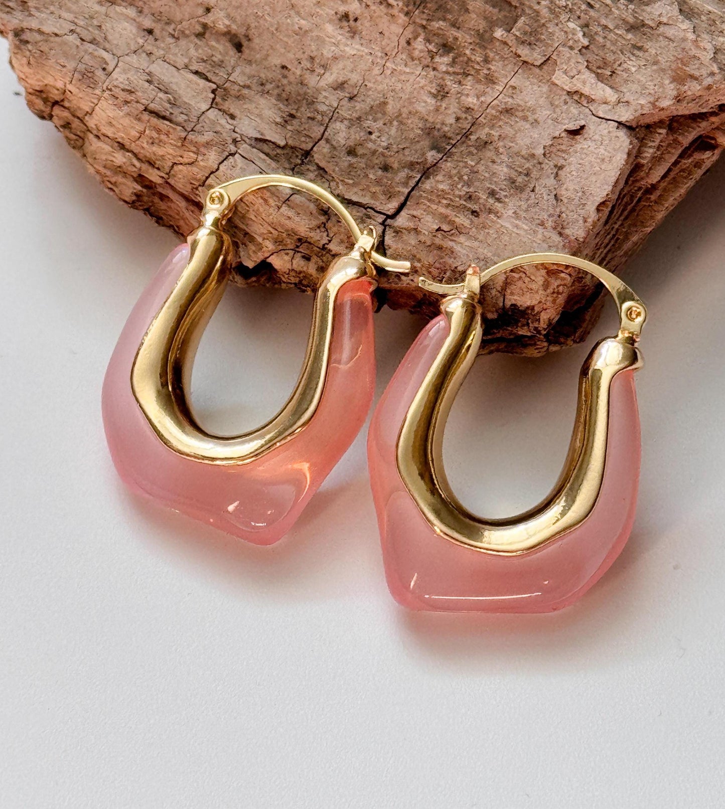 White Retro Hoop Earrings | Pink Simple Hoop Earrings | U-Shape Hoop Earrings | Dainty Earrings | Boho Vintage Earrings