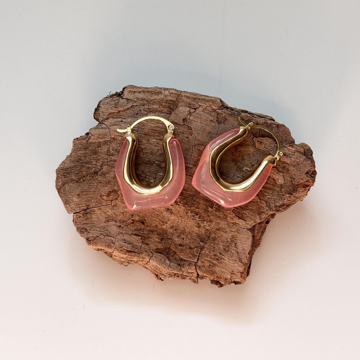 White Retro Hoop Earrings | Pink Simple Hoop Earrings | U-Shape Hoop Earrings | Dainty Earrings | Boho Vintage Earrings