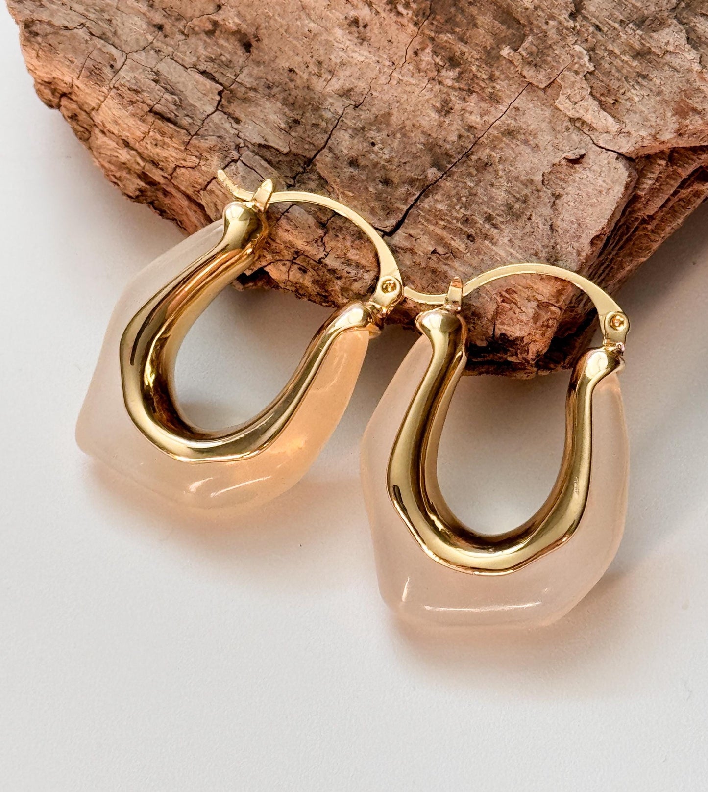 White Retro Hoop Earrings | Pink Simple Hoop Earrings | U-Shape Hoop Earrings | Dainty Earrings | Boho Vintage Earrings