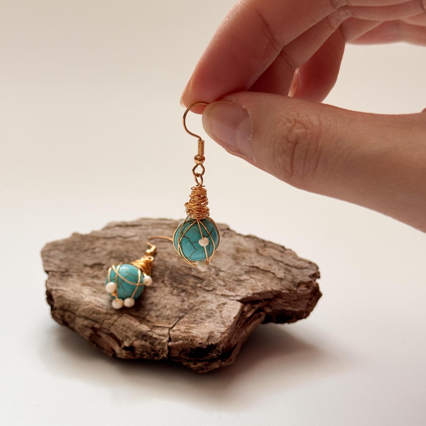 Turquoise Bead Drop Earrings | Turquoise Simple Drop Earrings | Daily Wear Earrings | Dainty Earrings | Boho Vintage Earrings