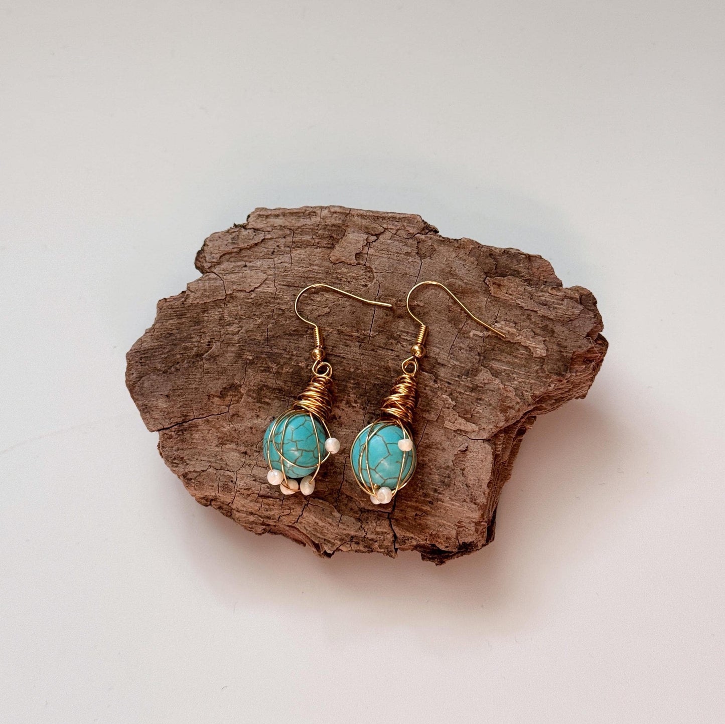 Turquoise Bead Drop Earrings | Turquoise Simple Drop Earrings | Daily Wear Earrings | Dainty Earrings | Boho Vintage Earrings