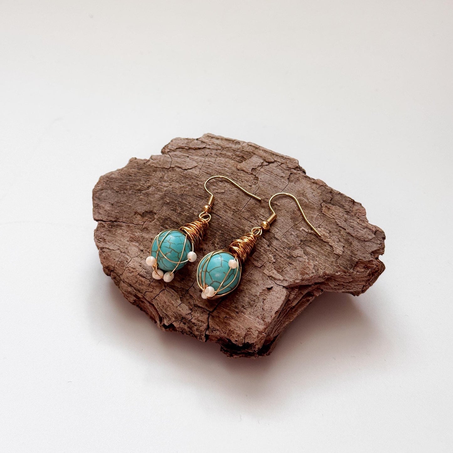 Turquoise Bead Drop Earrings | Turquoise Simple Drop Earrings | Daily Wear Earrings | Dainty Earrings | Boho Vintage Earrings