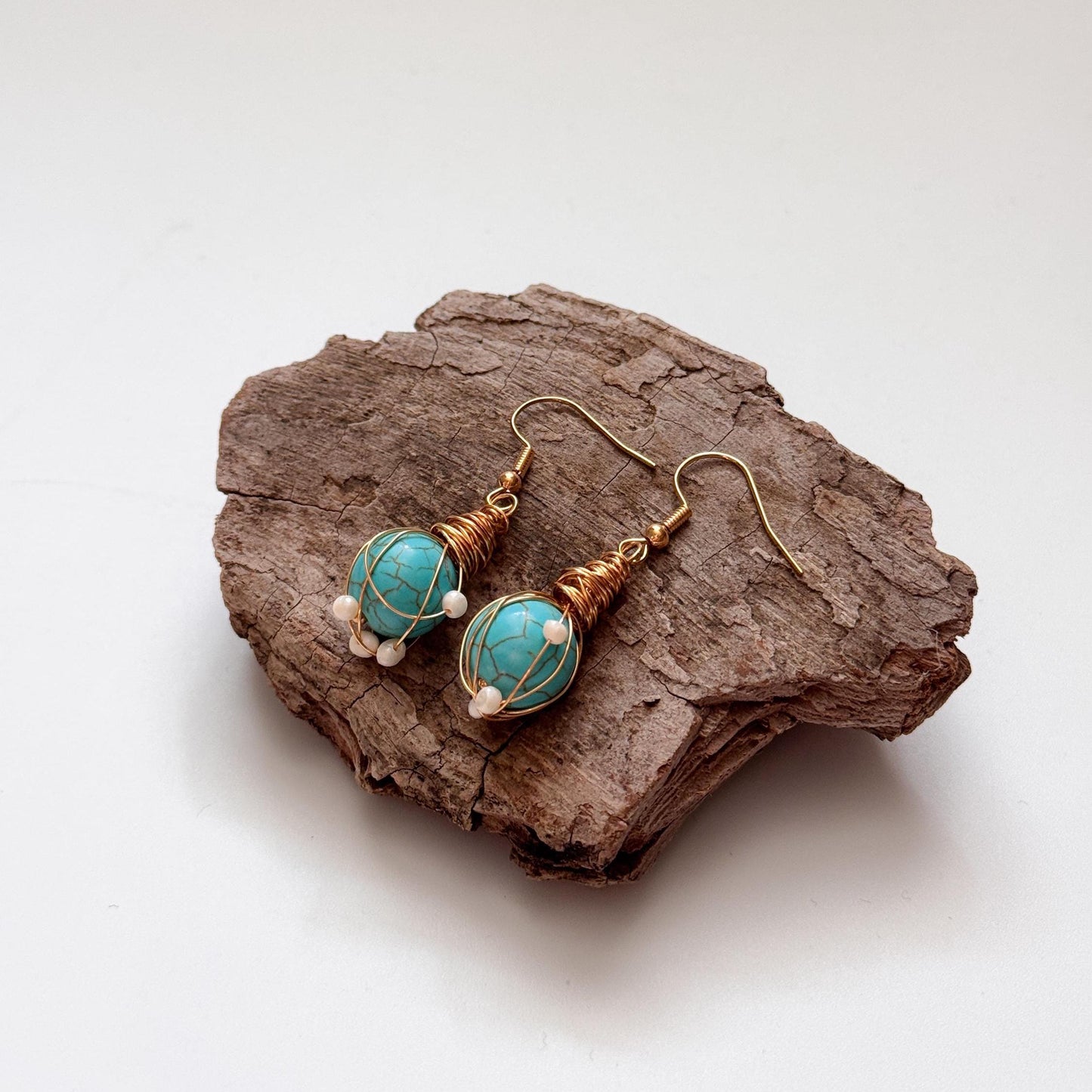 Turquoise Bead Drop Earrings | Turquoise Simple Drop Earrings | Daily Wear Earrings | Dainty Earrings | Boho Vintage Earrings