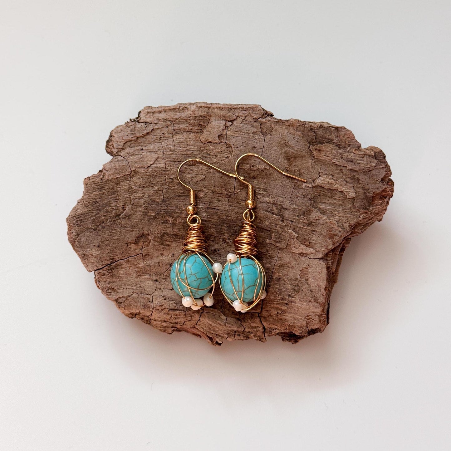 Turquoise Bead Drop Earrings | Turquoise Simple Drop Earrings | Daily Wear Earrings | Dainty Earrings | Boho Vintage Earrings