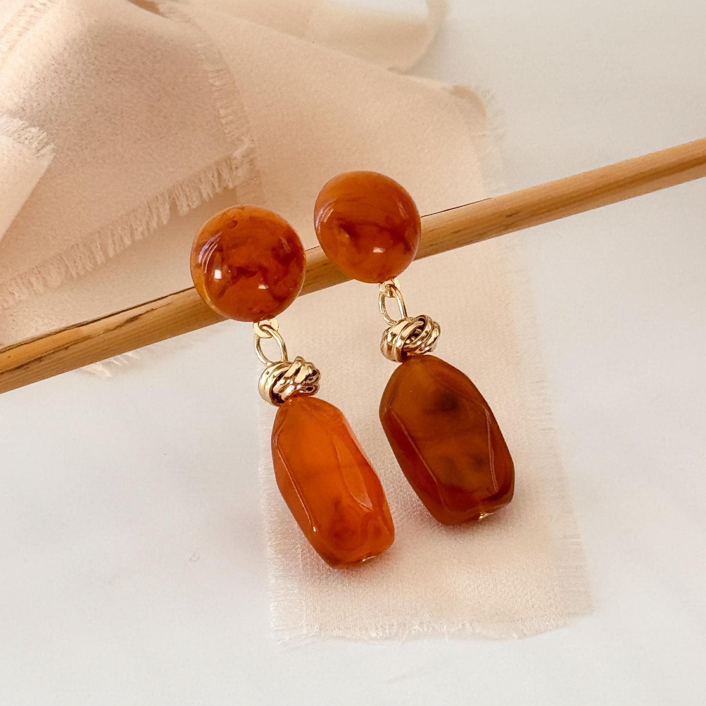Brown Jade Vintage Hoop Earrings | White Geometric Hoop Earrings | Square Hoop Earrings | Jade Dainty Earrings | Boho Vintage Earrings