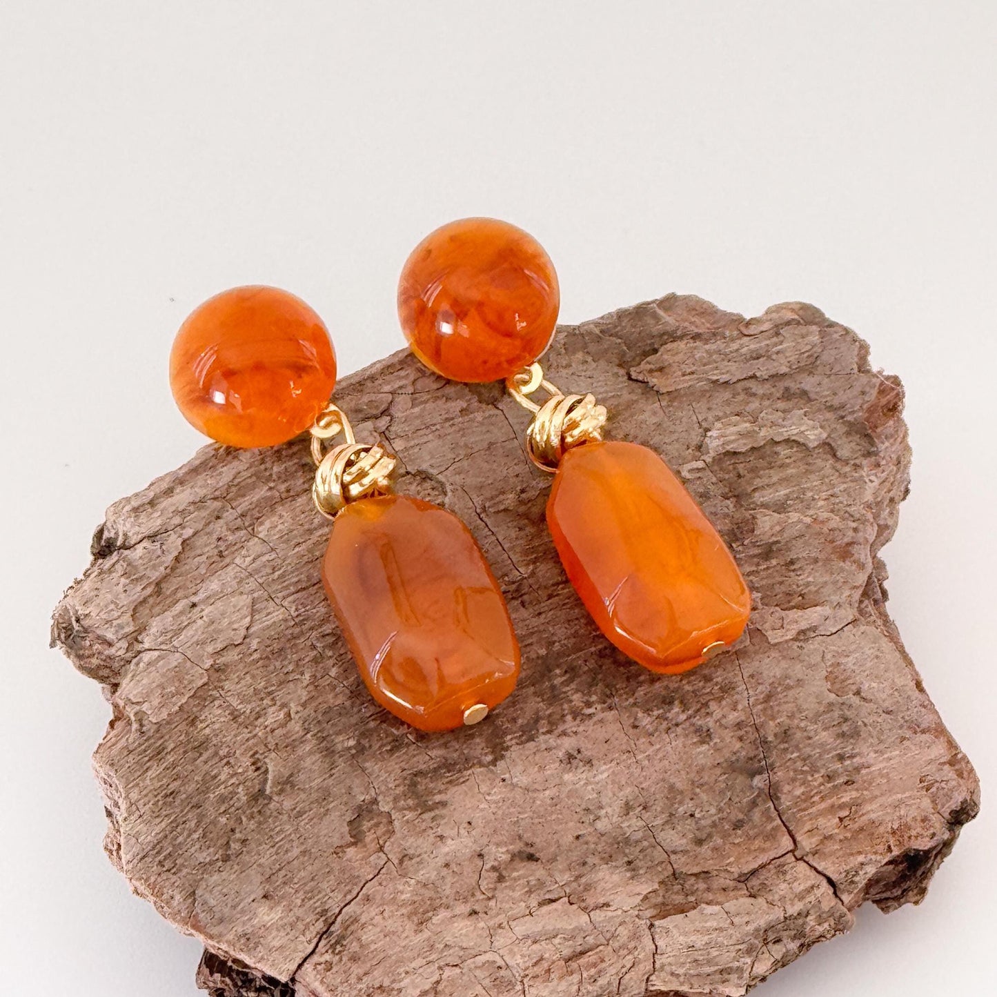 Brown Jade Vintage Hoop Earrings | White Geometric Hoop Earrings | Square Hoop Earrings | Jade Dainty Earrings | Boho Vintage Earrings