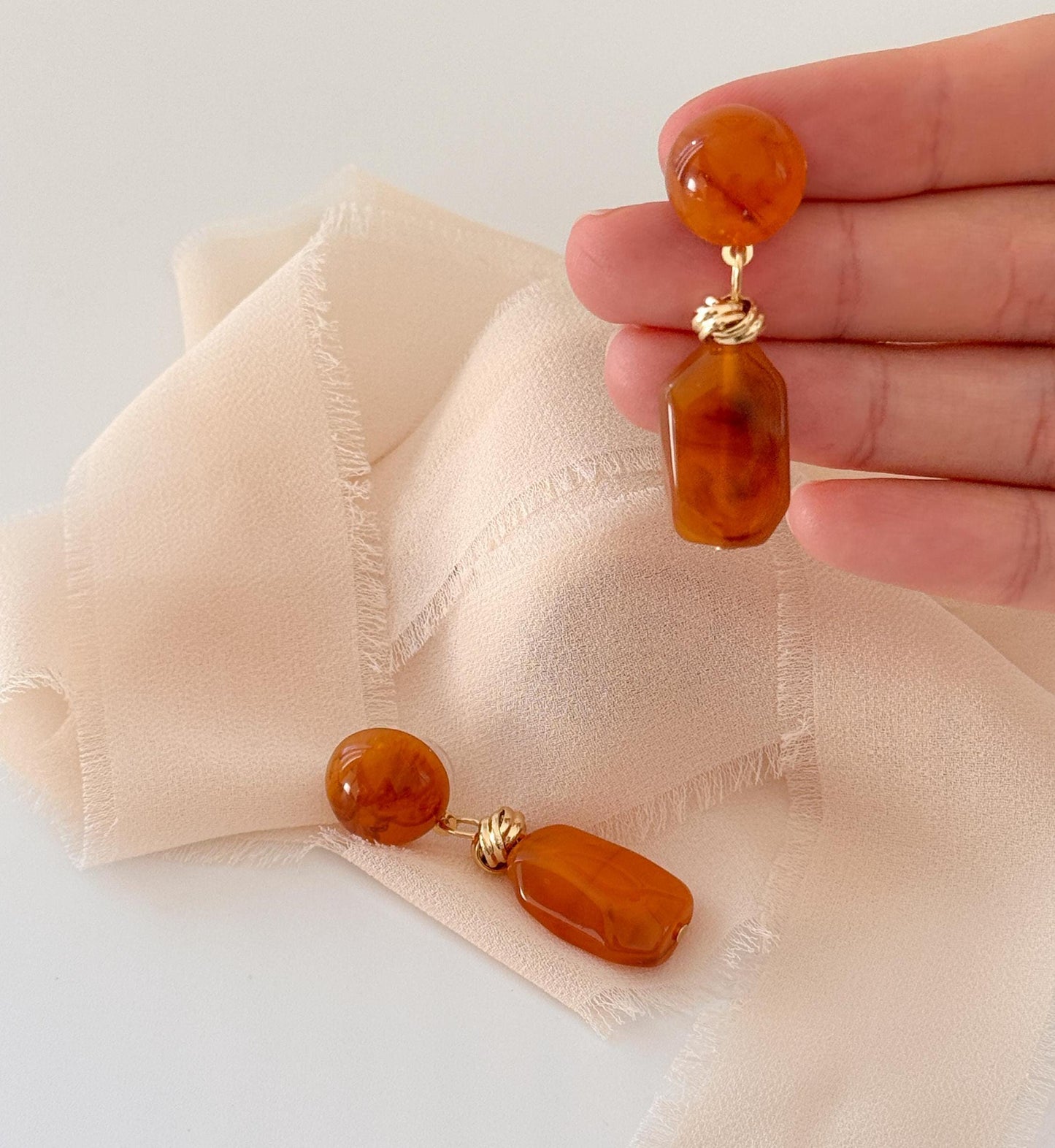 Brown Jade Vintage Hoop Earrings | White Geometric Hoop Earrings | Square Hoop Earrings | Jade Dainty Earrings | Boho Vintage Earrings