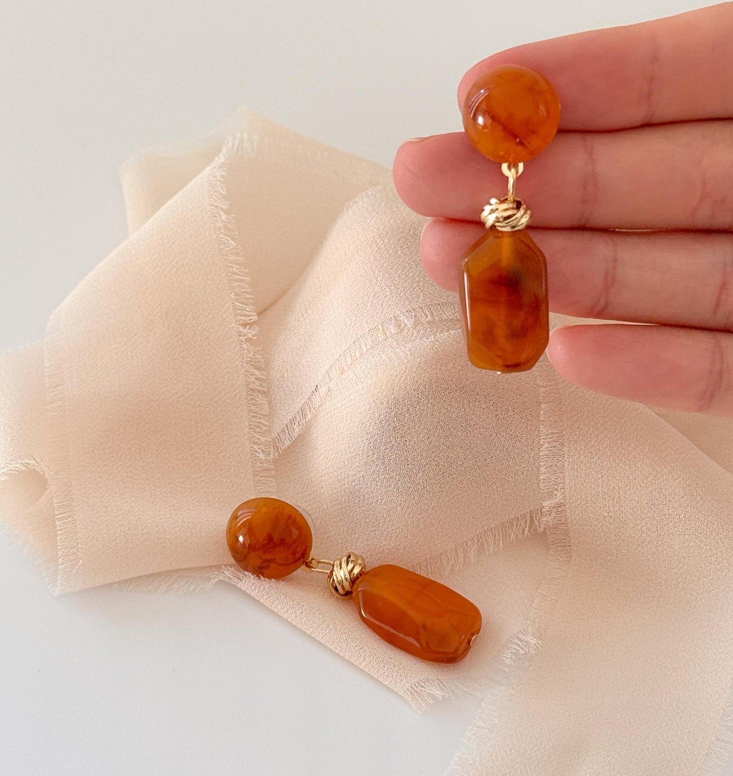 White Jade Vintage Hoop Earrings | Brown Geometric Hoop Earrings | Square Hoop Earrings | Jade Dainty Earrings | Boho Vintage Earrings