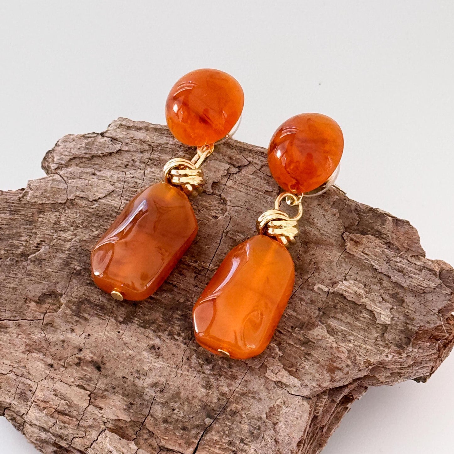 Brown Jade Vintage Hoop Earrings | White Geometric Hoop Earrings | Square Hoop Earrings | Jade Dainty Earrings | Boho Vintage Earrings