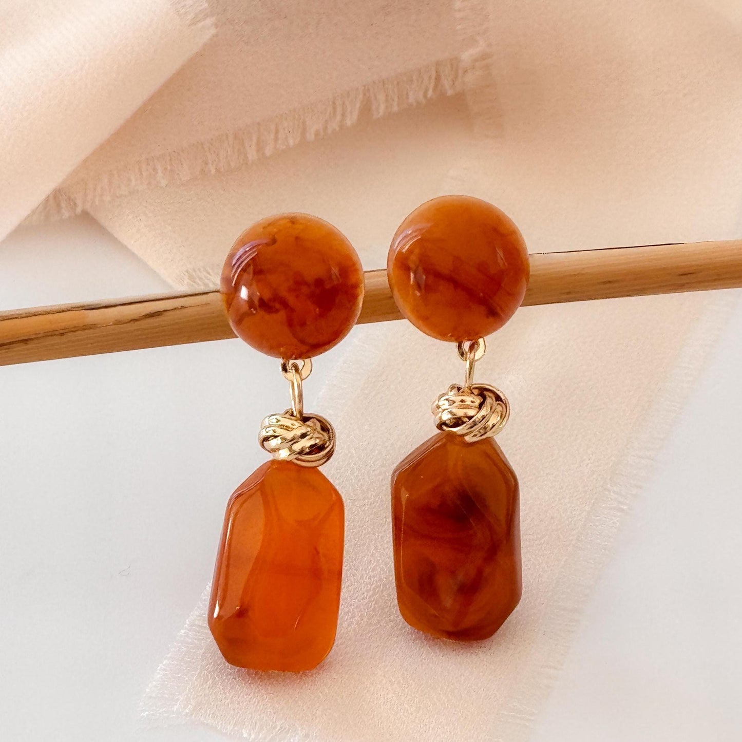 Brown Jade Vintage Hoop Earrings | White Geometric Hoop Earrings | Square Hoop Earrings | Jade Dainty Earrings | Boho Vintage Earrings