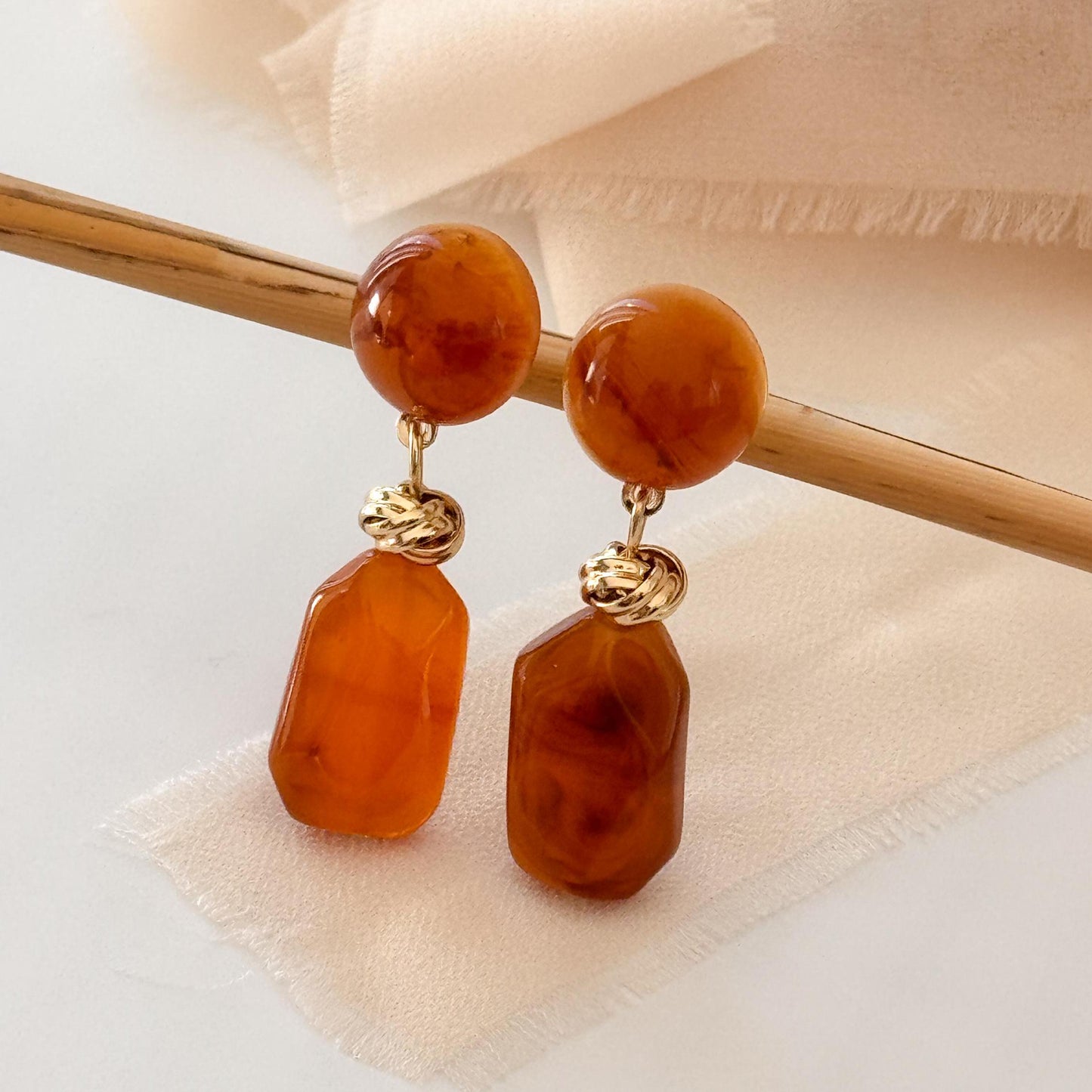 Brown Jade Vintage Hoop Earrings | White Geometric Hoop Earrings | Square Hoop Earrings | Jade Dainty Earrings | Boho Vintage Earrings