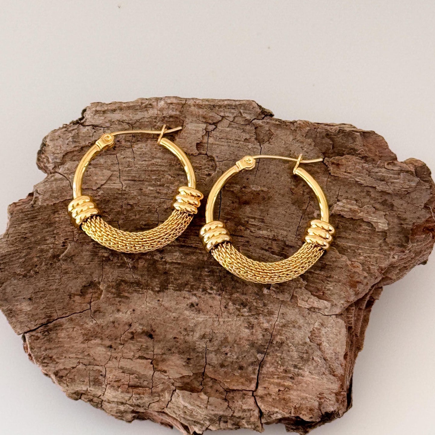 Gold Plated Hollow Hoop Earrings | Filigree Hoop Earrings | Chunky Hoop Earrings | Dainty Earrings | Boho Vintage Earrings