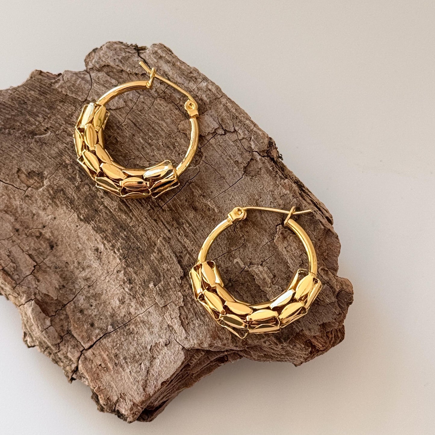 Gold Plated Hollow Hoop Earrings | Filigree Hoop Earrings | American Style Hoop Earrings | Dainty Earrings | Boho Vintage Earrings