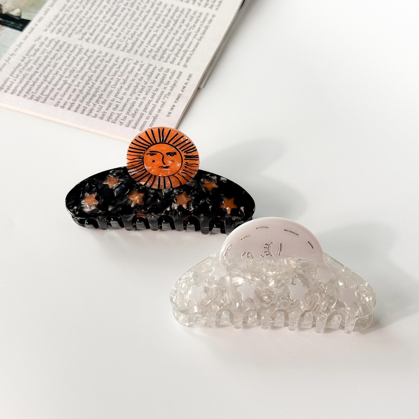 Sun & Moon Claw Hair Clips | Celestial Star Design Cute Aesthetic Clip for Women | Girls Gifts