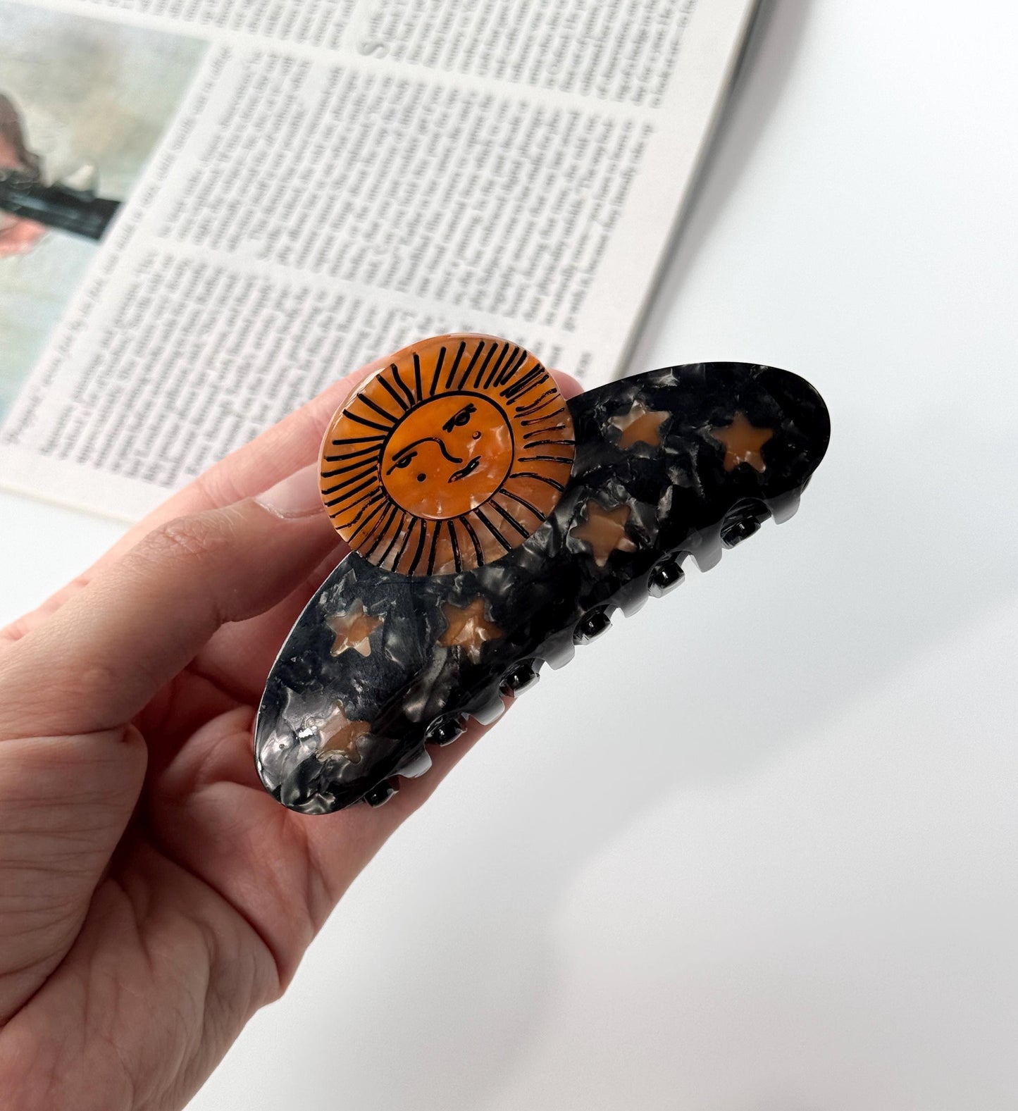 Sun & Moon Claw Hair Clips | Celestial Star Design Cute Aesthetic Clip for Women | Girls Gifts