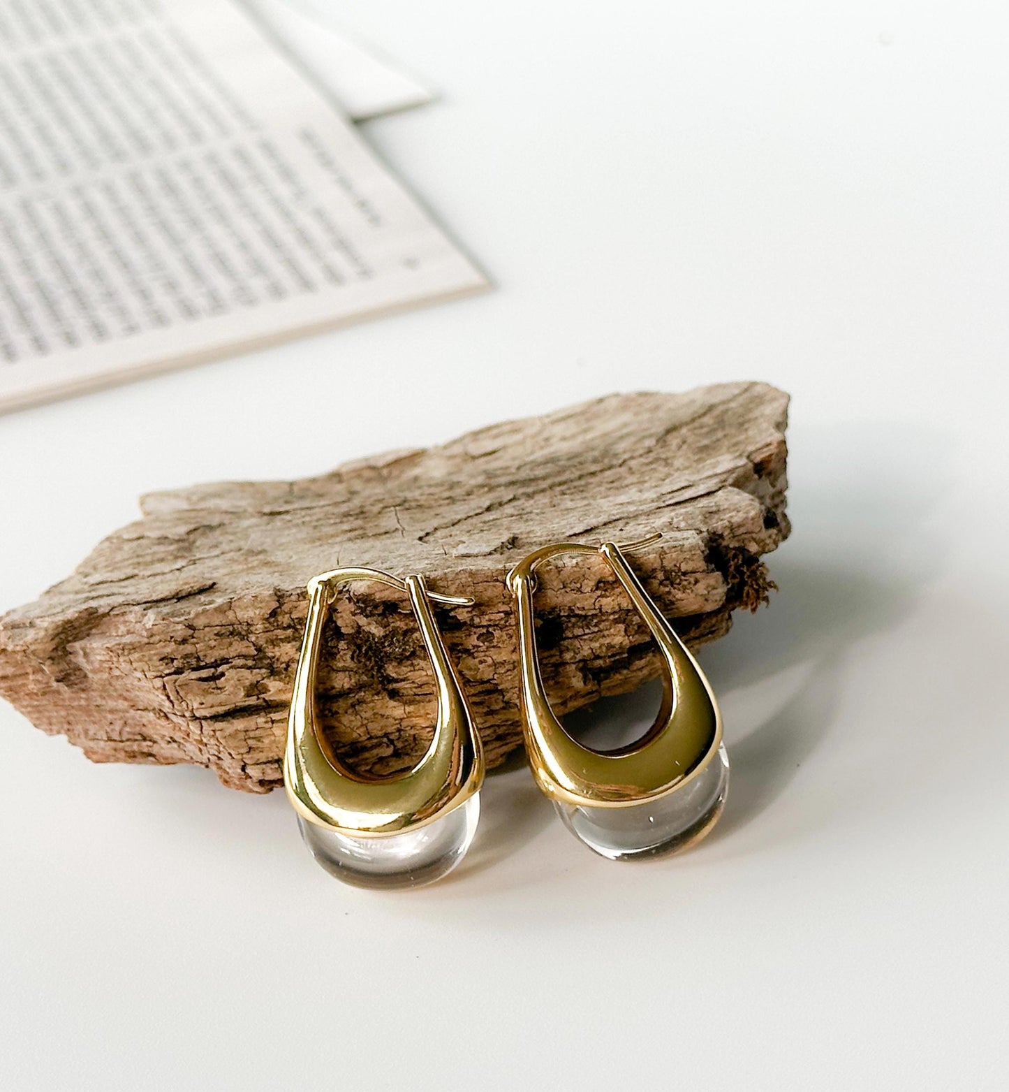 Transparent Retro Hoop Earrings | Yellow Gold Simple Hoop Earrings | U-Shape Hoop Earrings | Dainty Earrings | Boho Vintage Earrings