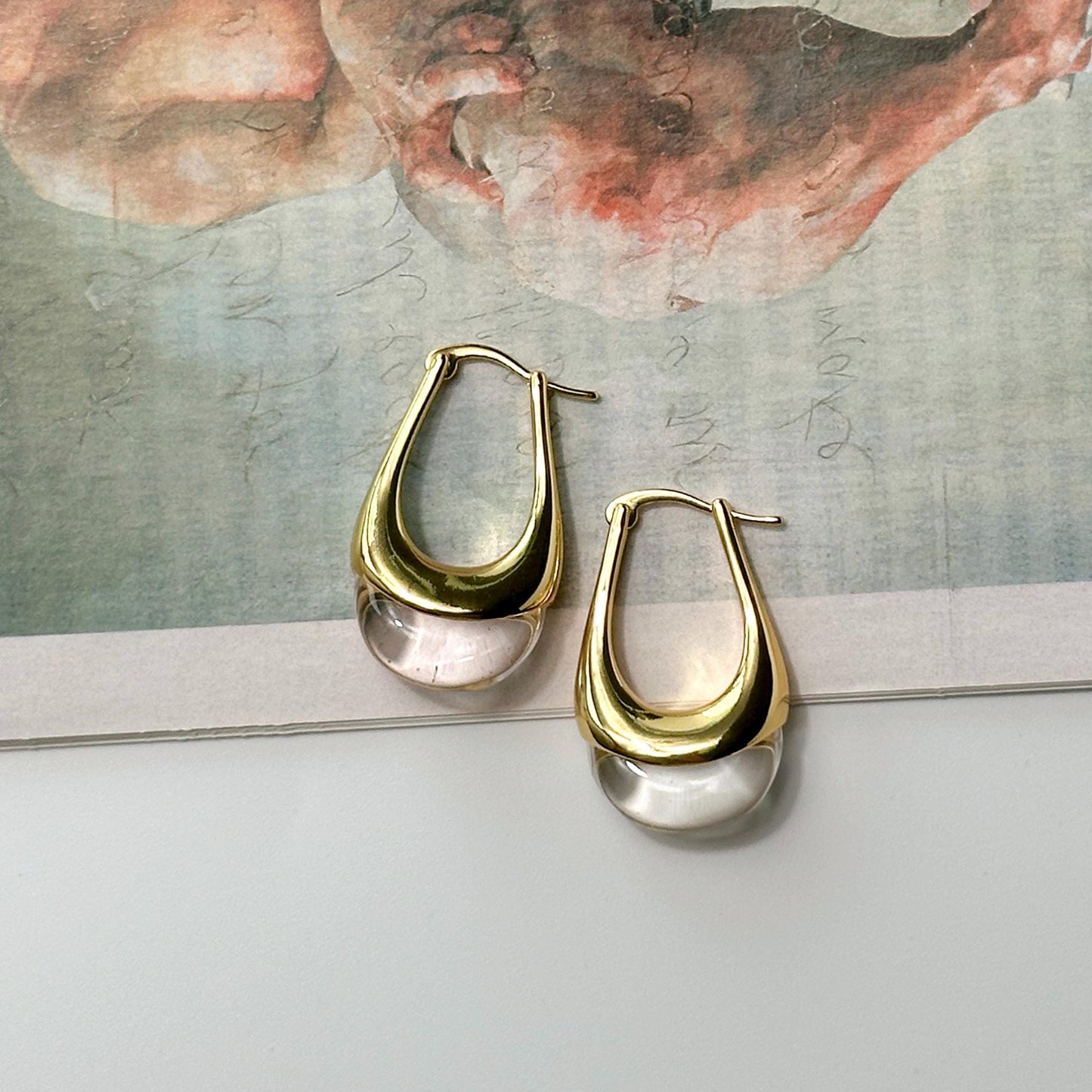 Transparent Retro Hoop Earrings | Yellow Gold Simple Hoop Earrings | U-Shape Hoop Earrings | Dainty Earrings | Boho Vintage Earrings