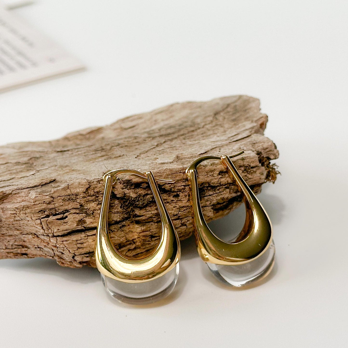 Transparent Retro Hoop Earrings | Yellow Gold Simple Hoop Earrings | U-Shape Hoop Earrings | Dainty Earrings | Boho Vintage Earrings