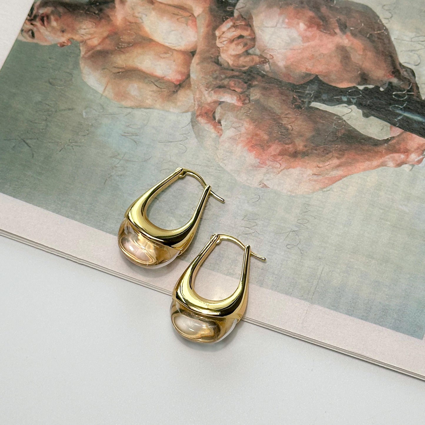 Transparent Retro Hoop Earrings | Yellow Gold Simple Hoop Earrings | U-Shape Hoop Earrings | Dainty Earrings | Boho Vintage Earrings