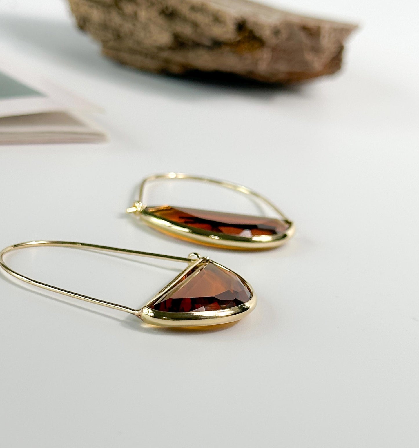Coffee Brown Glass Retro Hoop Earrings | Elegant Hoop Earrings | Geometric Hoop Earrings | Dainty Earrings | Boho Vintage Earrings