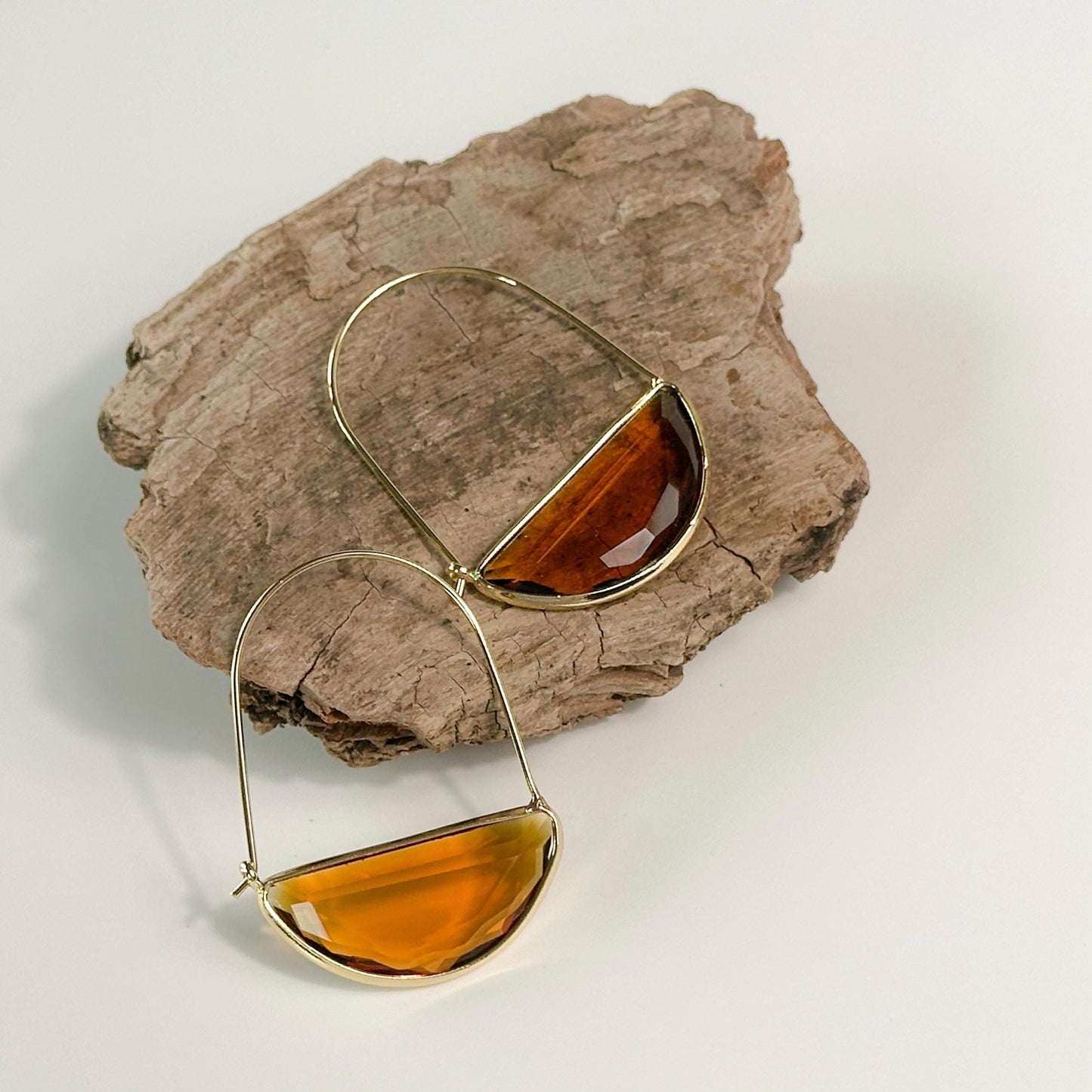 Coffee Brown Glass Retro Hoop Earrings | Elegant Hoop Earrings | Geometric Hoop Earrings | Dainty Earrings | Boho Vintage Earrings