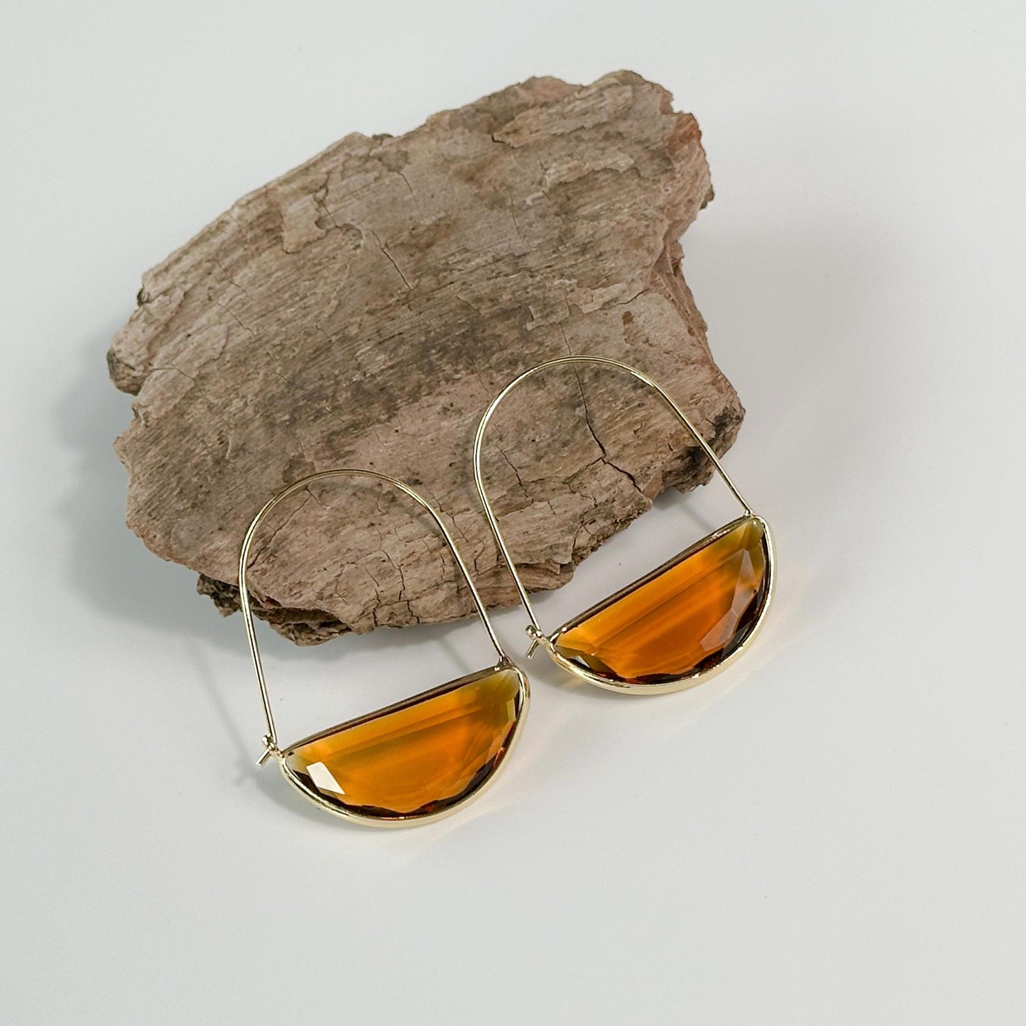 Coffee Brown Glass Retro Hoop Earrings | Elegant Hoop Earrings | Geometric Hoop Earrings | Dainty Earrings | Boho Vintage Earrings