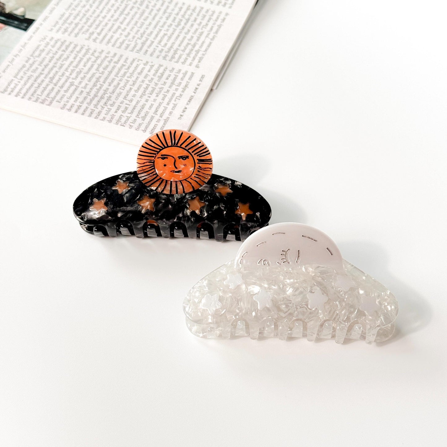 Sun & Moon Claw Hair Clips | Celestial Star Design Cute Aesthetic Clip for Women | Girls Gifts