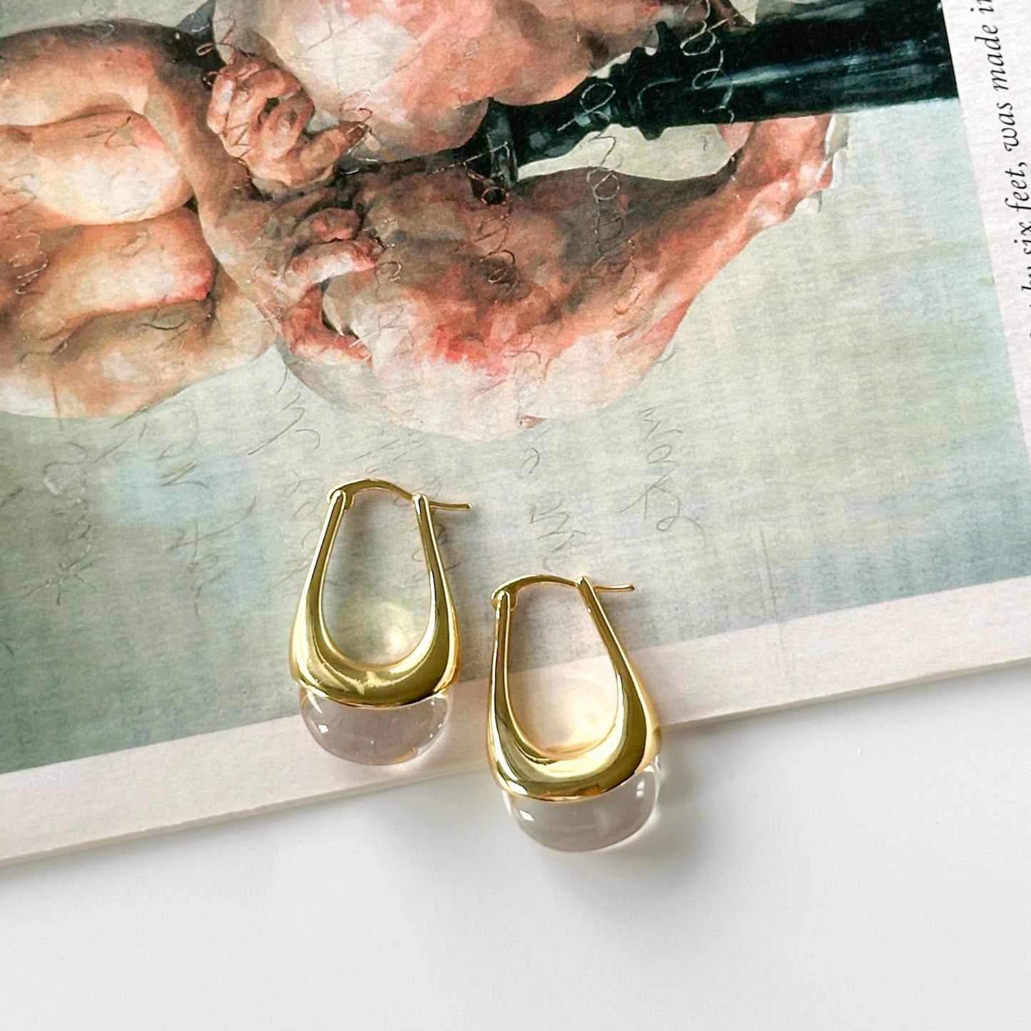 Transparent Retro Hoop Earrings | Yellow Gold Simple Hoop Earrings | U-Shape Hoop Earrings | Dainty Earrings | Boho Vintage Earrings
