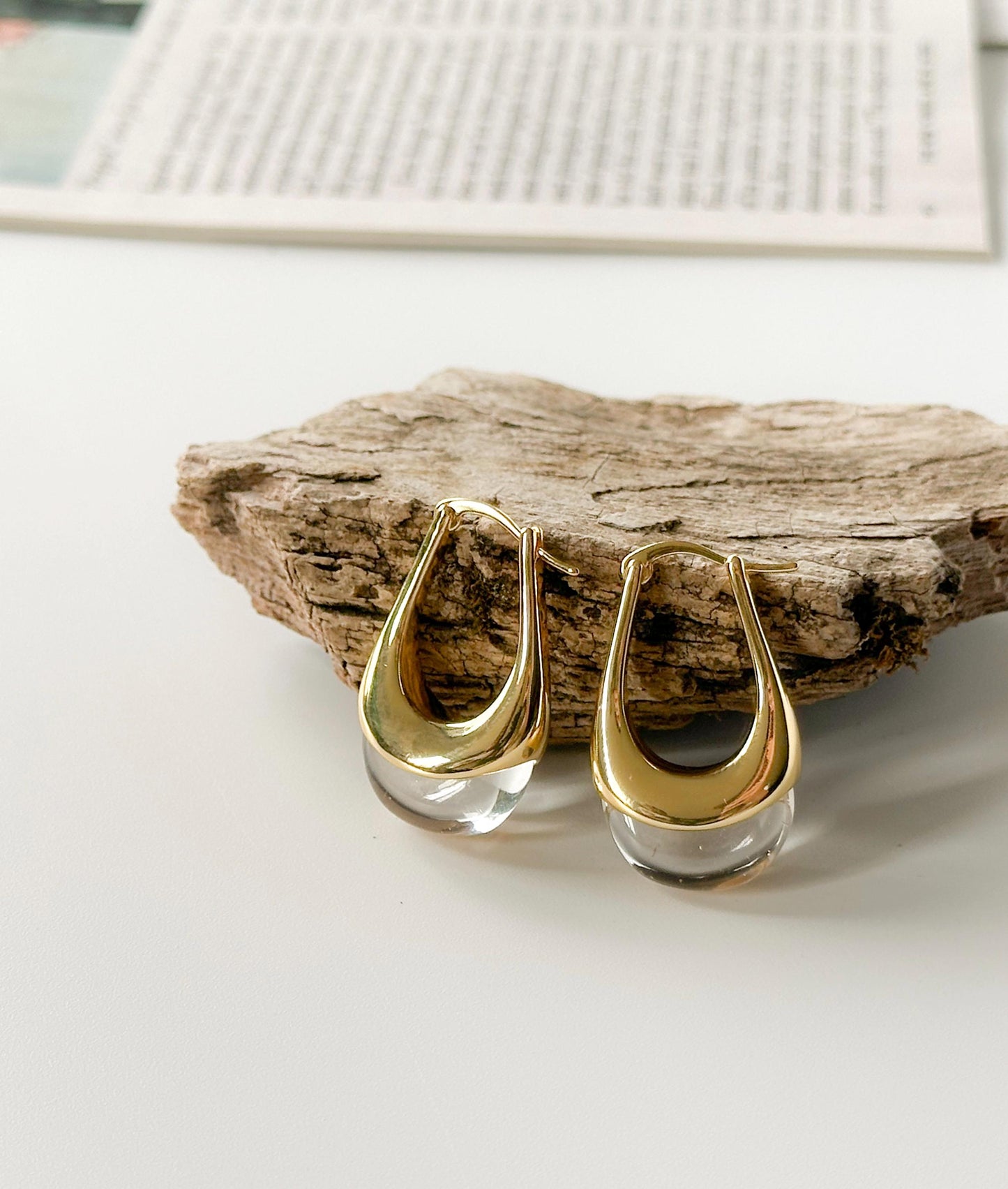 Transparent Retro Hoop Earrings | Yellow Gold Simple Hoop Earrings | U-Shape Hoop Earrings | Dainty Earrings | Boho Vintage Earrings